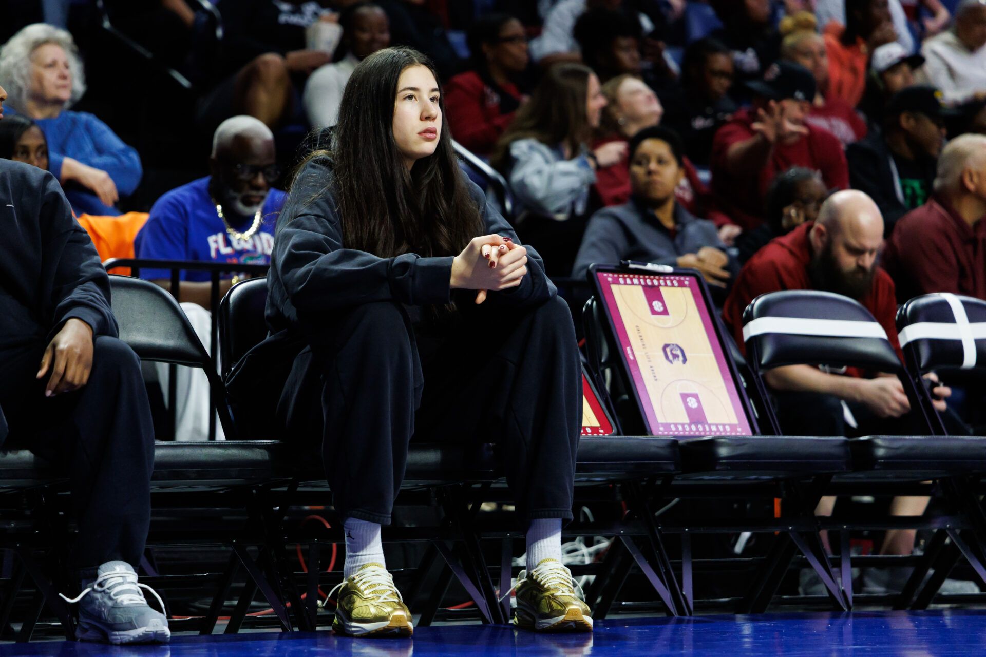 South Carolina Gamecocks forward Alicia Tournebize (31) sits on the bench before a game against the Florida Gators at Exactech Arena at the Stephen C. O'Connell Center.