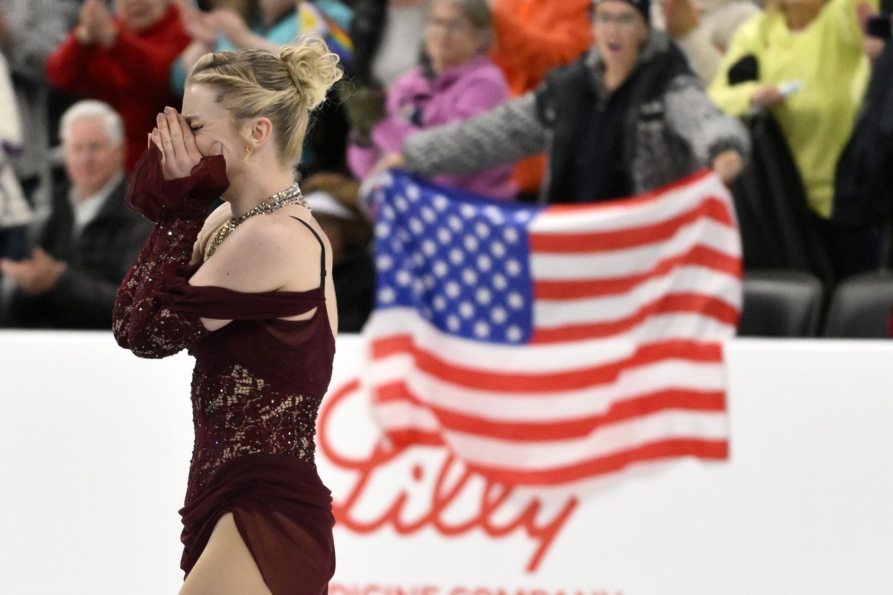 Amber Glenn skates in the women's short program during the 2026 U.S. Figure Skating Championships at Enterprise Center.