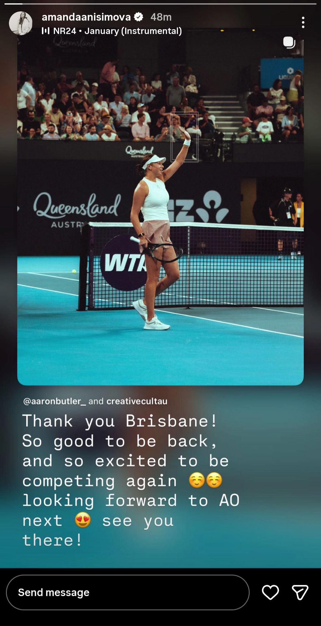 Screen grab of Amanda Anisimova's Instagram story