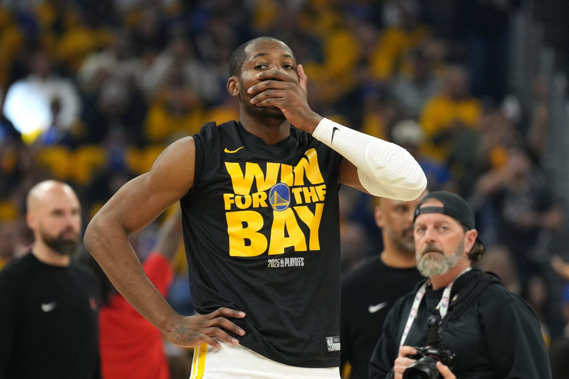 Golden State Warriors forward Jonathan Kuminga (00) before game three of first round for the 2024 NBA Playoffs against the Houston Rockets at Chase Center.