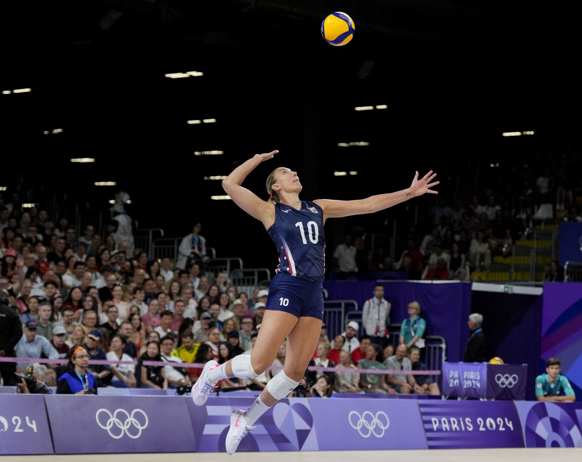 United States outside hitter Jordan Larson (10) during the Paris 2024 Olympic Summer Games at South Paris Arena 1.