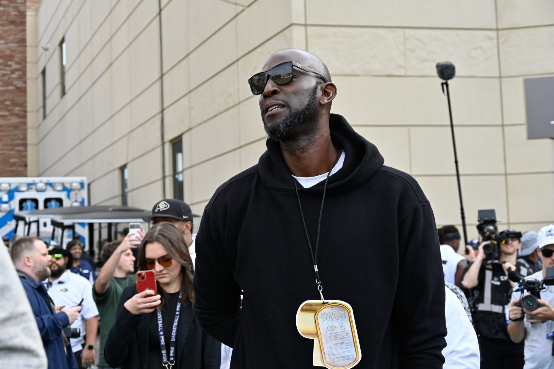 Former basketball star Kevin Garnett on hand for the Colorado Buffaloes USC Trojans football game at Folsom Field.