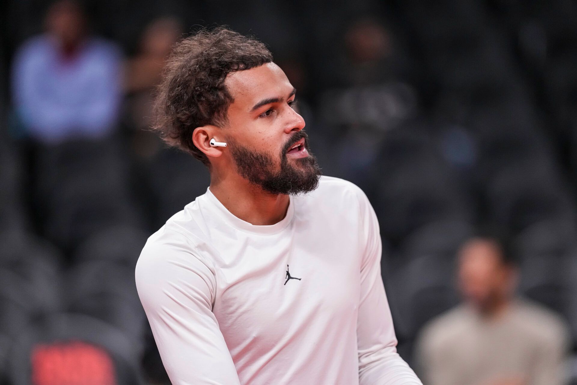 Atlanta Hawks guard Trae Young (11) shown on the court before the game against the New Orleans Pelicans at State Farm Arena.