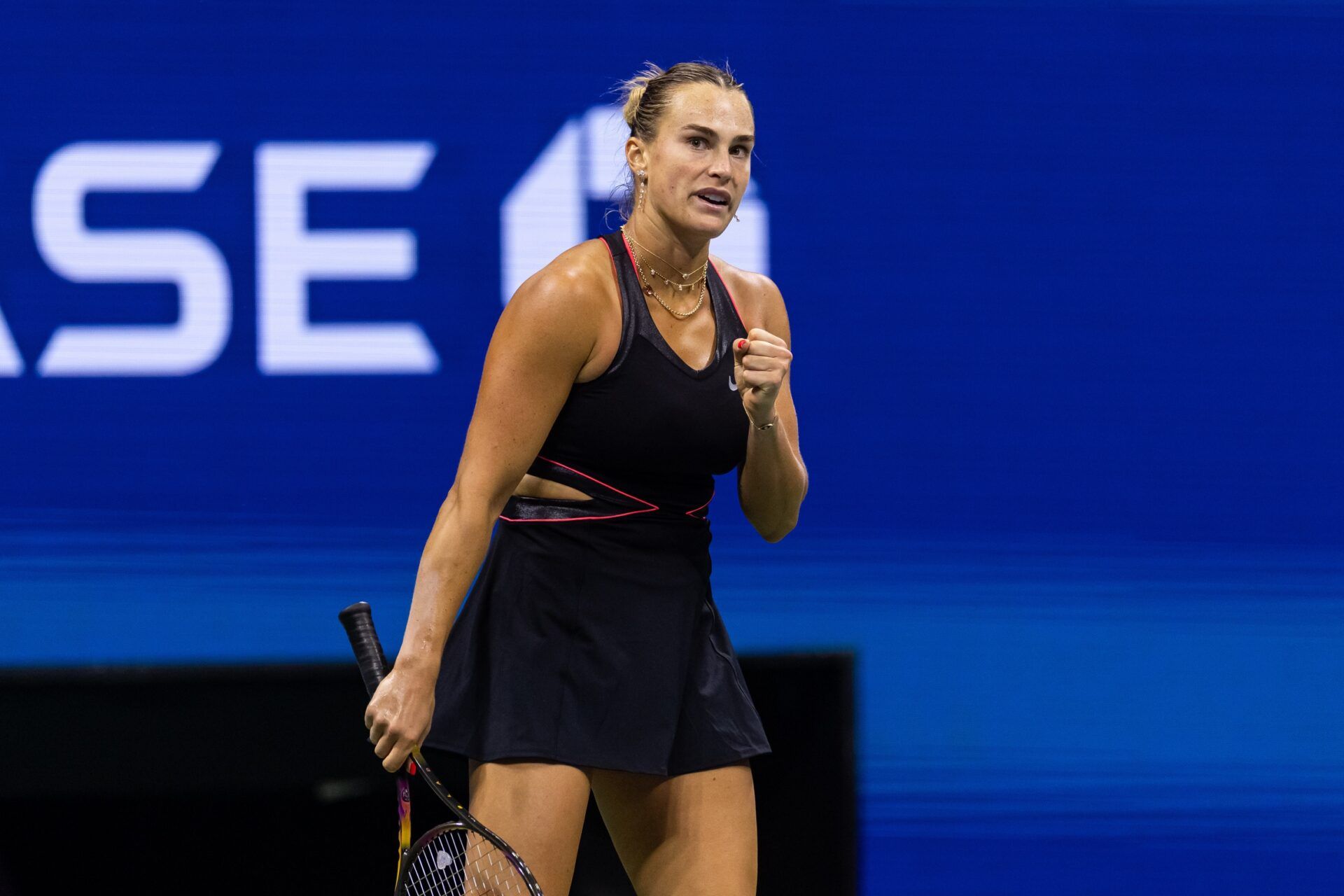 Aryna Sabalenka of Belarus in action against Polina Kudermetova of Russia in the second round of the women’s singles at the US Open at Arthur Ashe Stadium in Billie Jean King National Tennis Center.