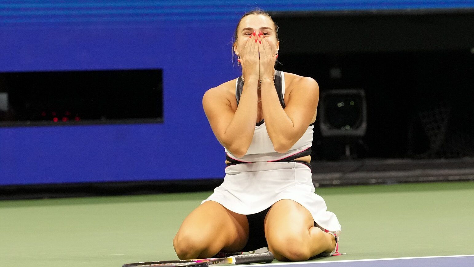 Aryna Sabalenka reacts after winning the women's singles final against Amanda Anisimova (USA) (not pictured) of the 2025 US Open tennis championships at Billie Jean King National Tennis Center.