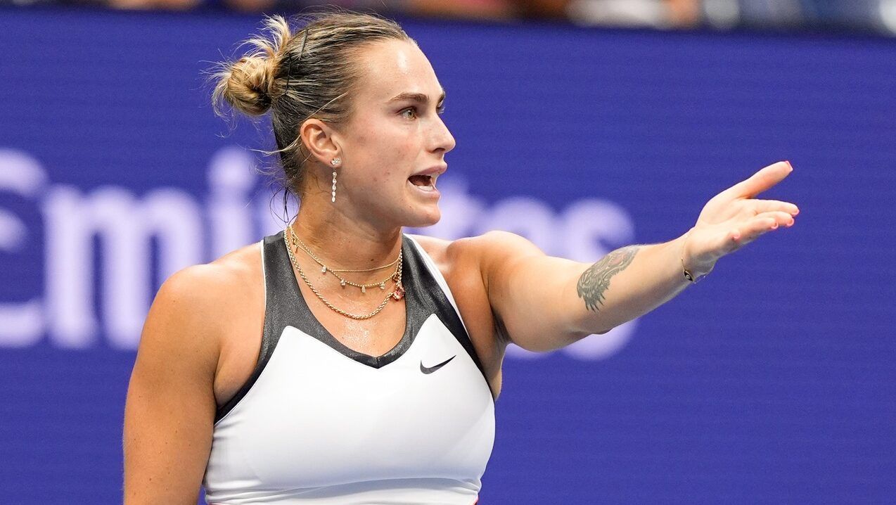 Aryna Sabalenka reacts in the women's singles final against Amanda Anisimova (USA) (not pictured) of the 2025 US Open tennis championships at Billie Jean King National Tennis Center.