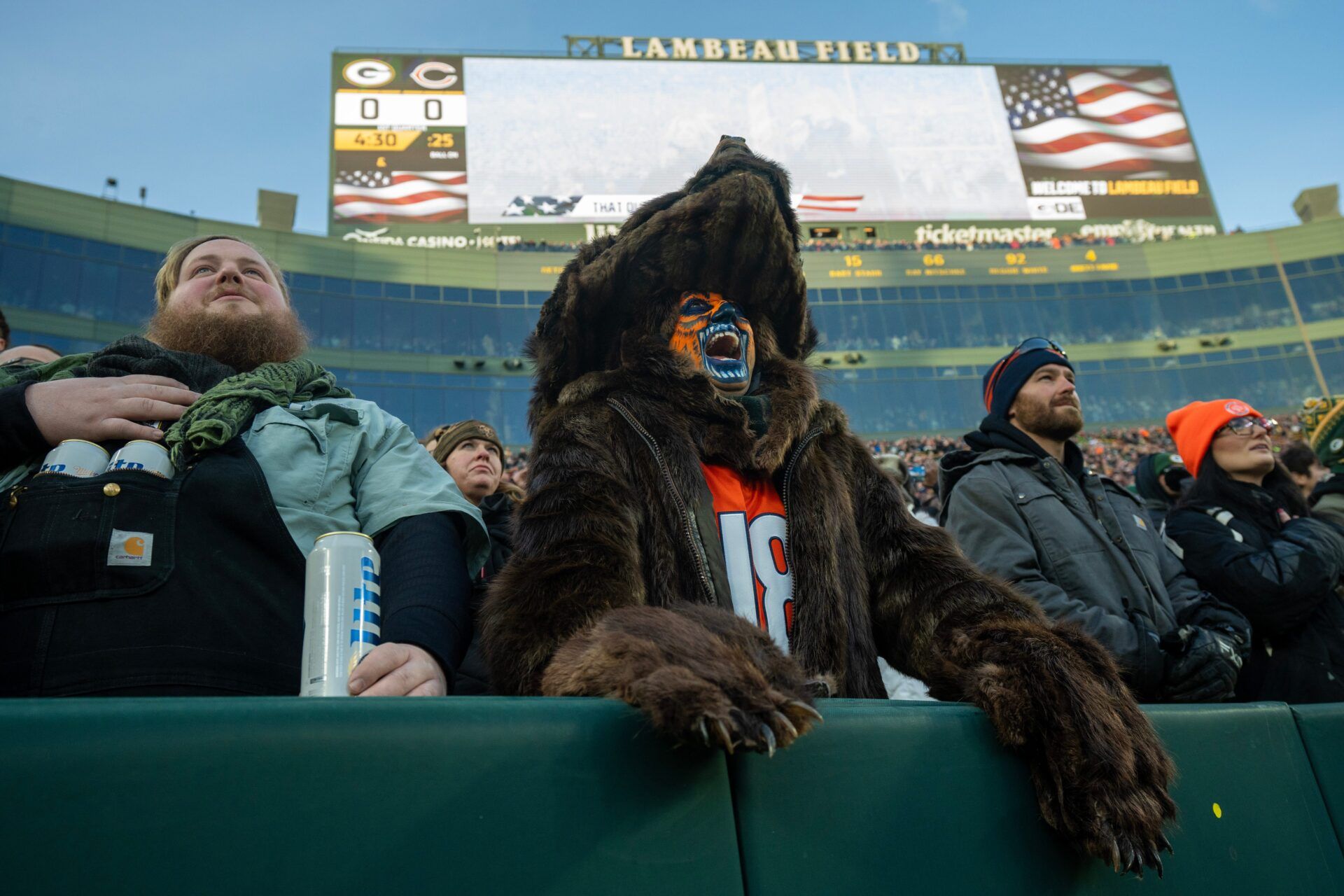 A Chicago Bears fan is shown before their game Sunday, December 7, 2025 at Lambeau Field in Green Bay, Wisconsin. The Green Bay Packers beat the Chicago Bears 28-21. © Mark Hoffman/Milwaukee Journal Sentinel / USA TODAY NETWORK via Imagn Images
Mark Hoffman/Milwaukee Journal Sentine