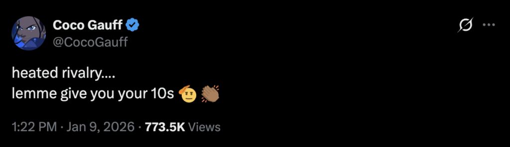 Coco Gauff's tweet on Heated Rivalry