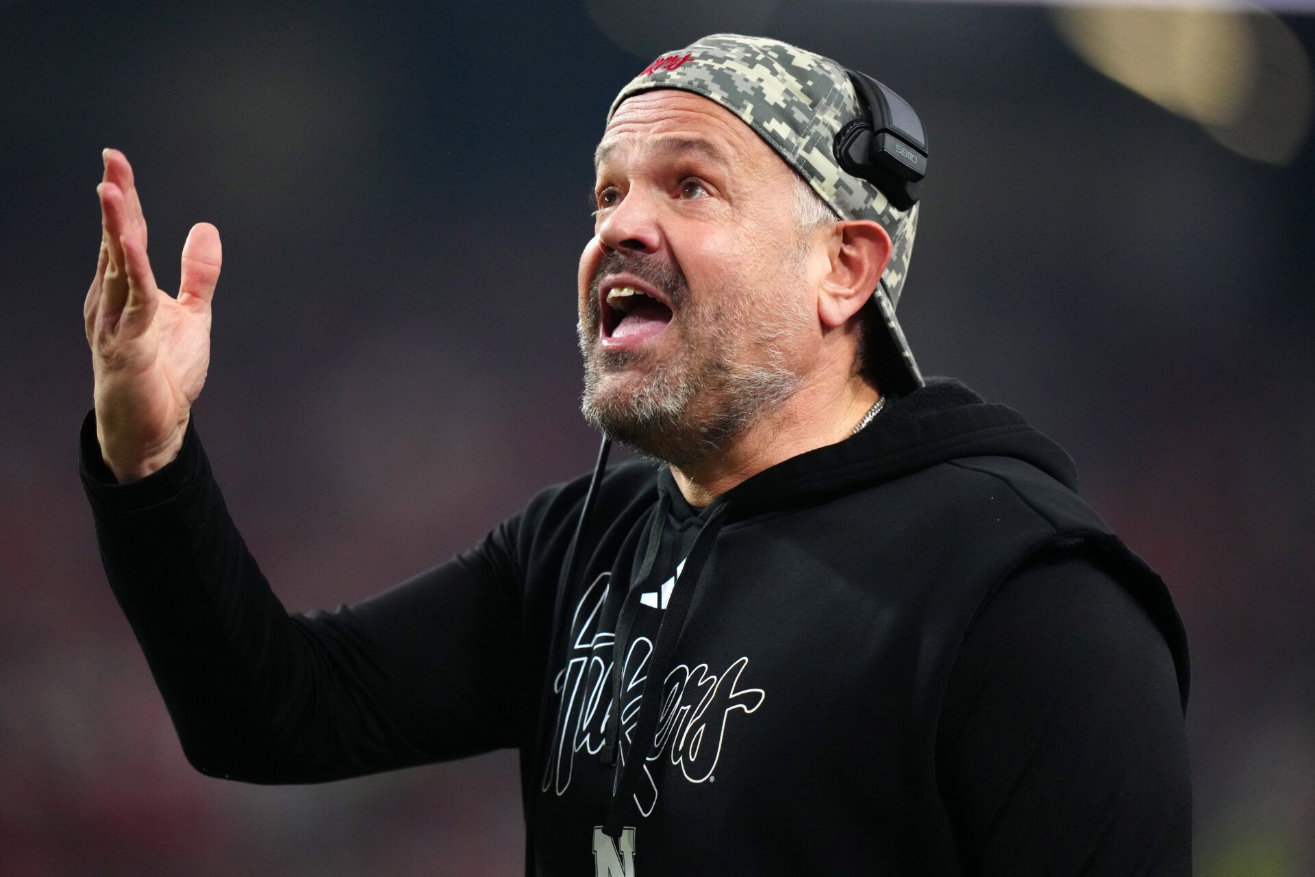 Nebraska Cornhuskers head coach Matt Rhule gestures against the Utah Utes in the second half during the SRS Distribution Las Vegas Bowl at Allegiant Stadium.