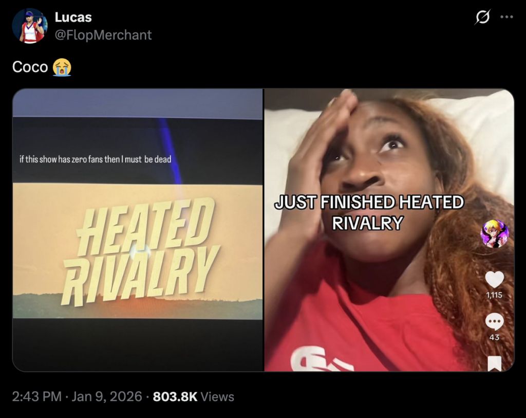 Gauff's reaction after watching Heated Rivalry