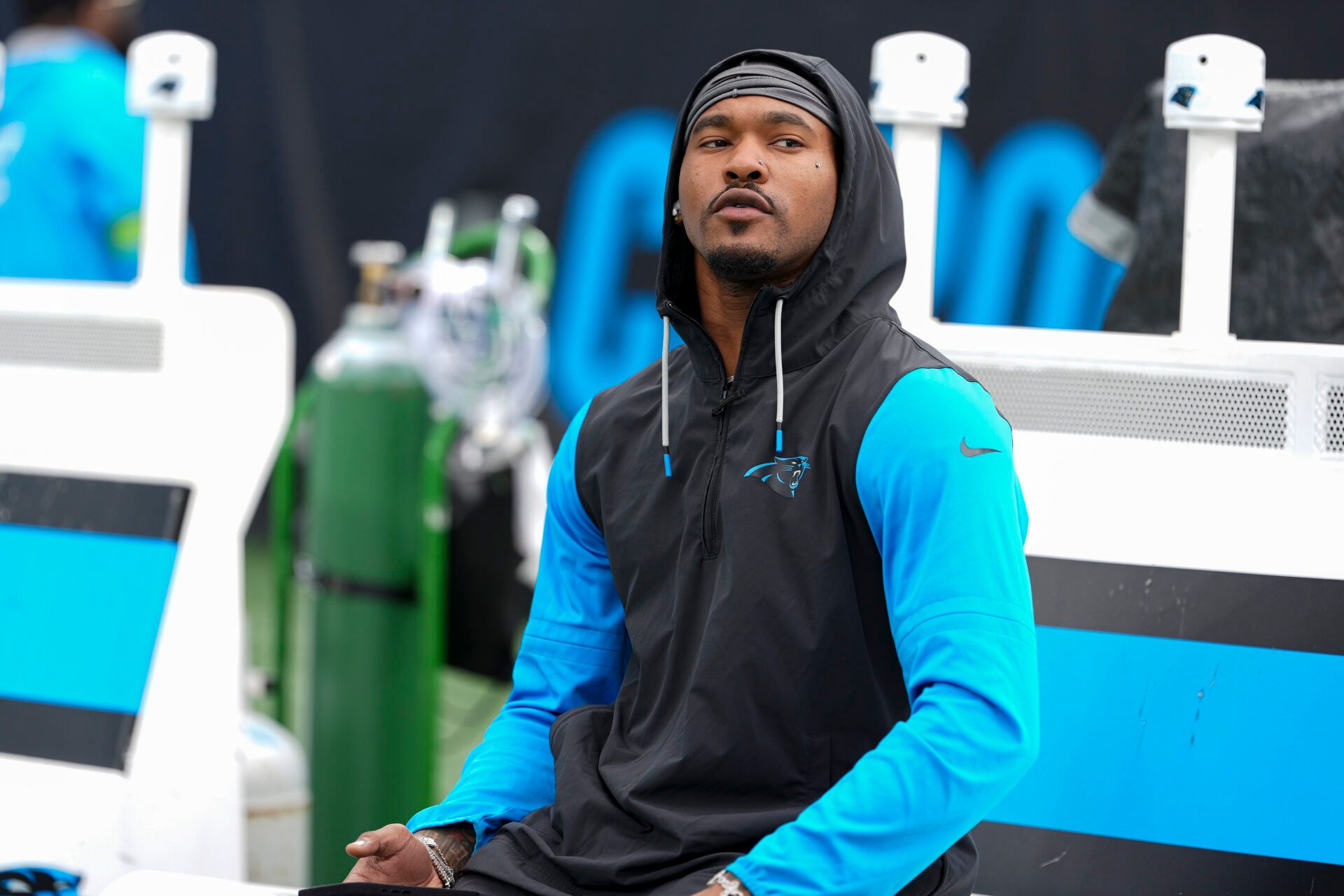Carolina Panthers running back Rico Dowdle (5) during pregame warm ups before the NFC Wild Card Round game between the Carolina Panthers and the Los Angeles Rams at Bank of America Stadium.