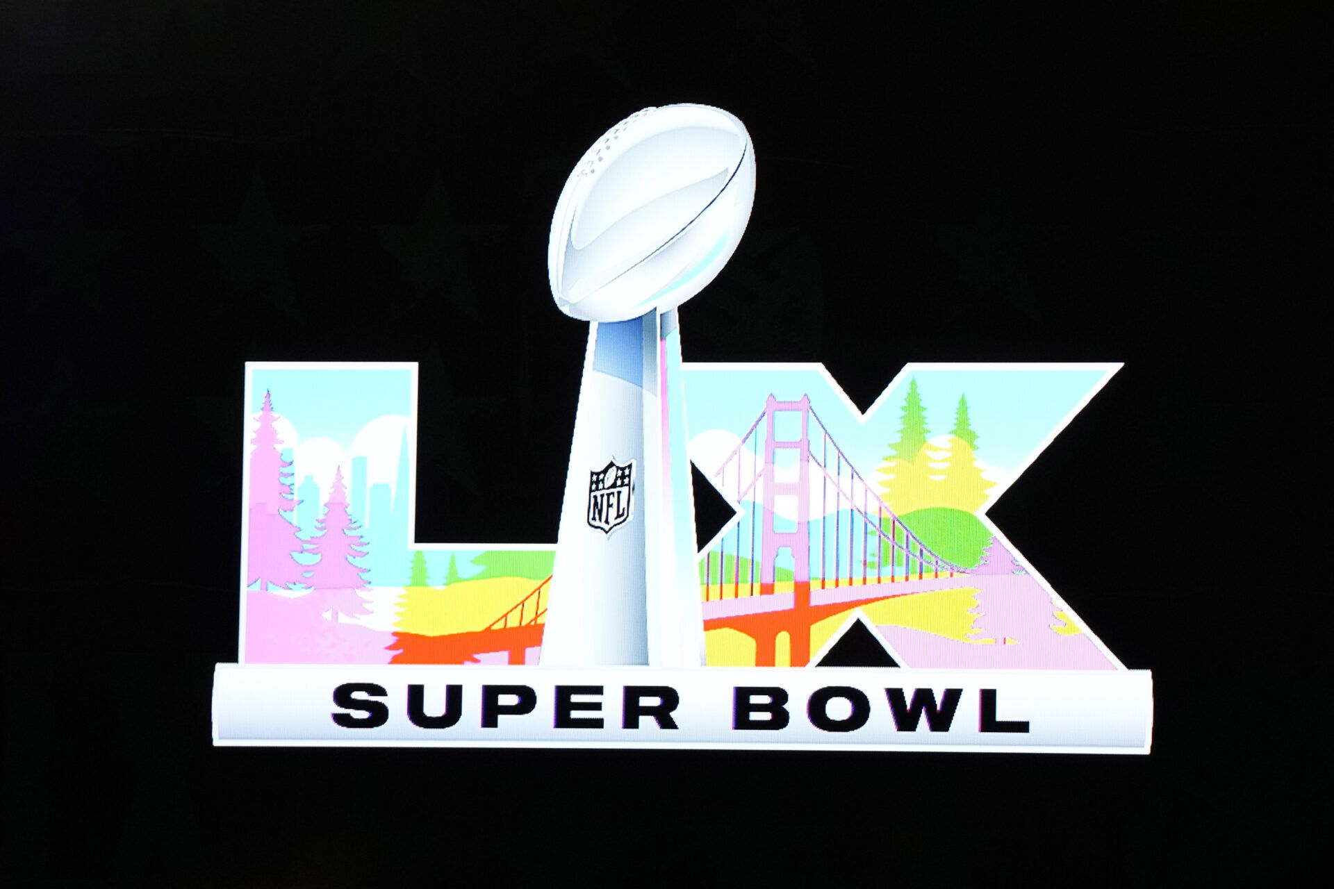 The Super Bowl LX (60) logo is unveiled at the Super Bowl LIX host committee handoff press conference.
