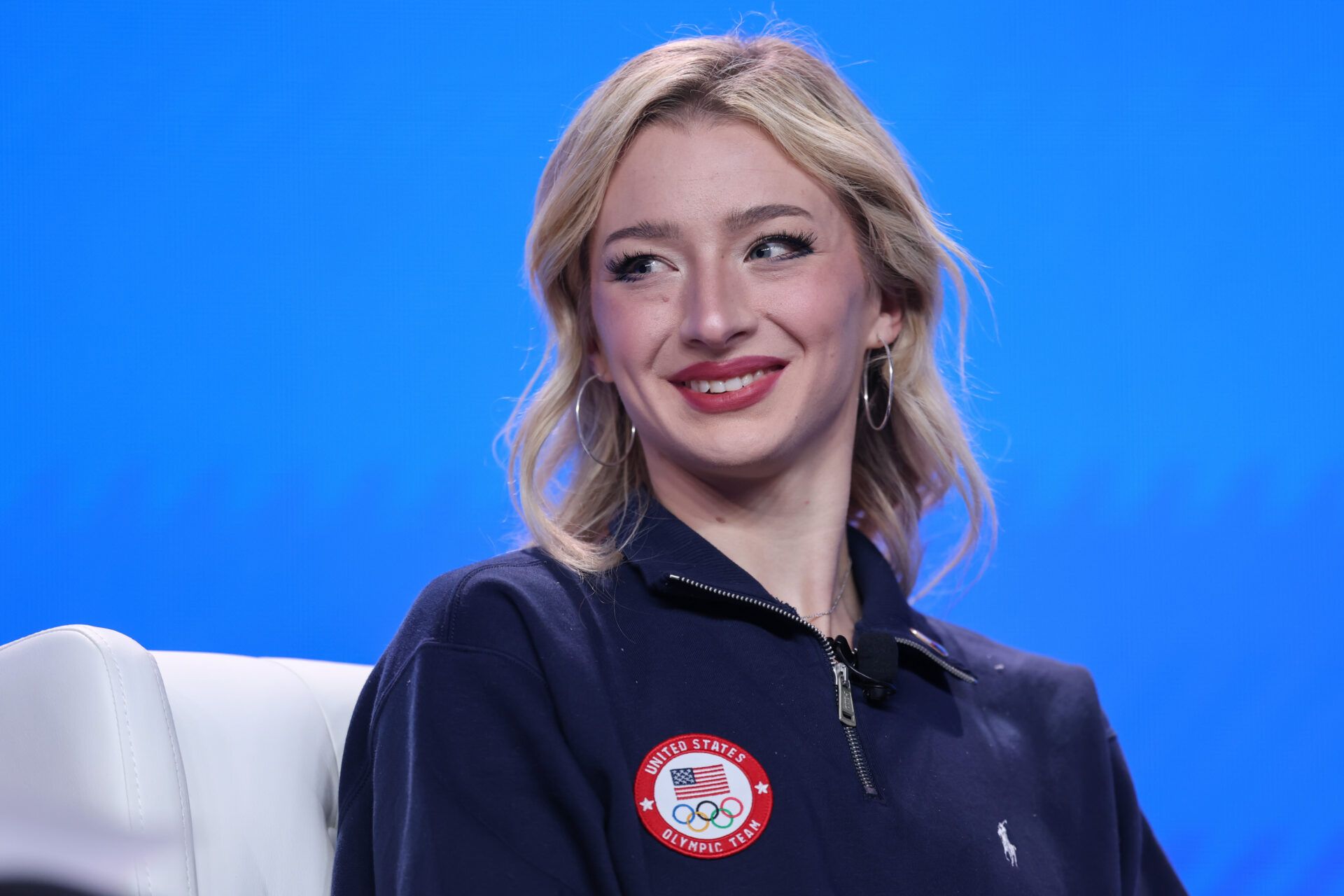 Olympic athlete Amber Glenn, Figure Skating, speaks with media during the U.S. Olympic Team Media Summit in preparation for the 2026 Milan Olympic Winter Games at Javits Center.