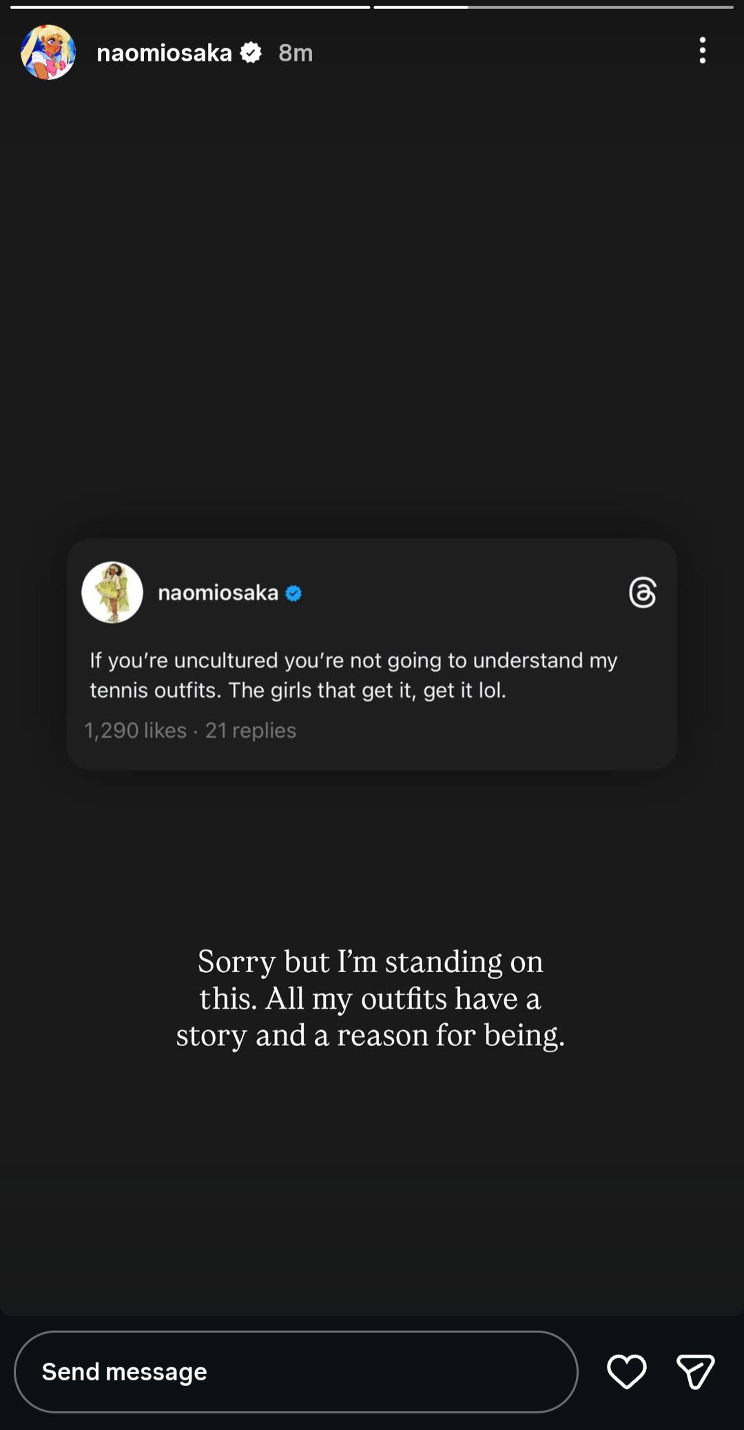 Screen grab of Naomi Osaka's Instagram story