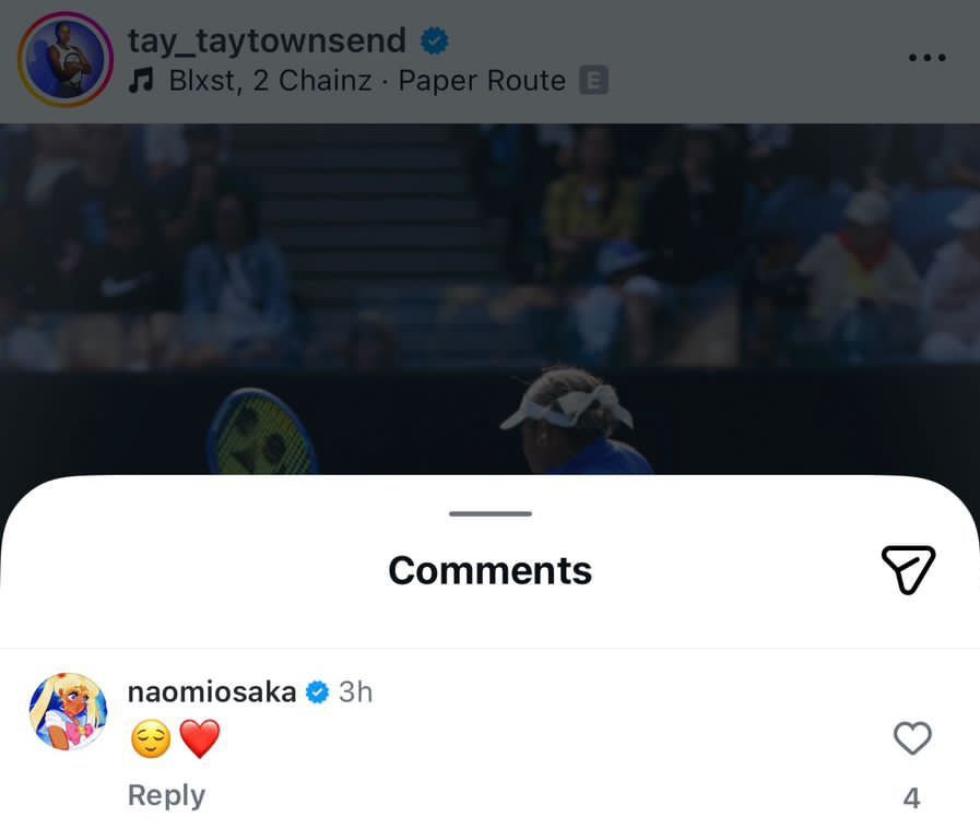 Screen grab of Naomi Osaka's comment under Taylor Townsend's post