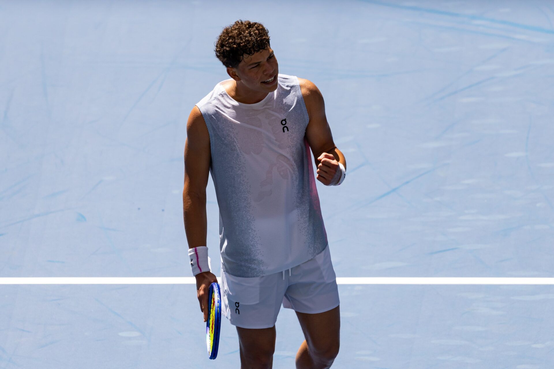 Ben Shelton of the United States in action against Ignacio Buse of Peru in the first round of the menÕs singles at the US Open at Arthur Ashe Stadium in Billie Jean King National Tennis Centre.