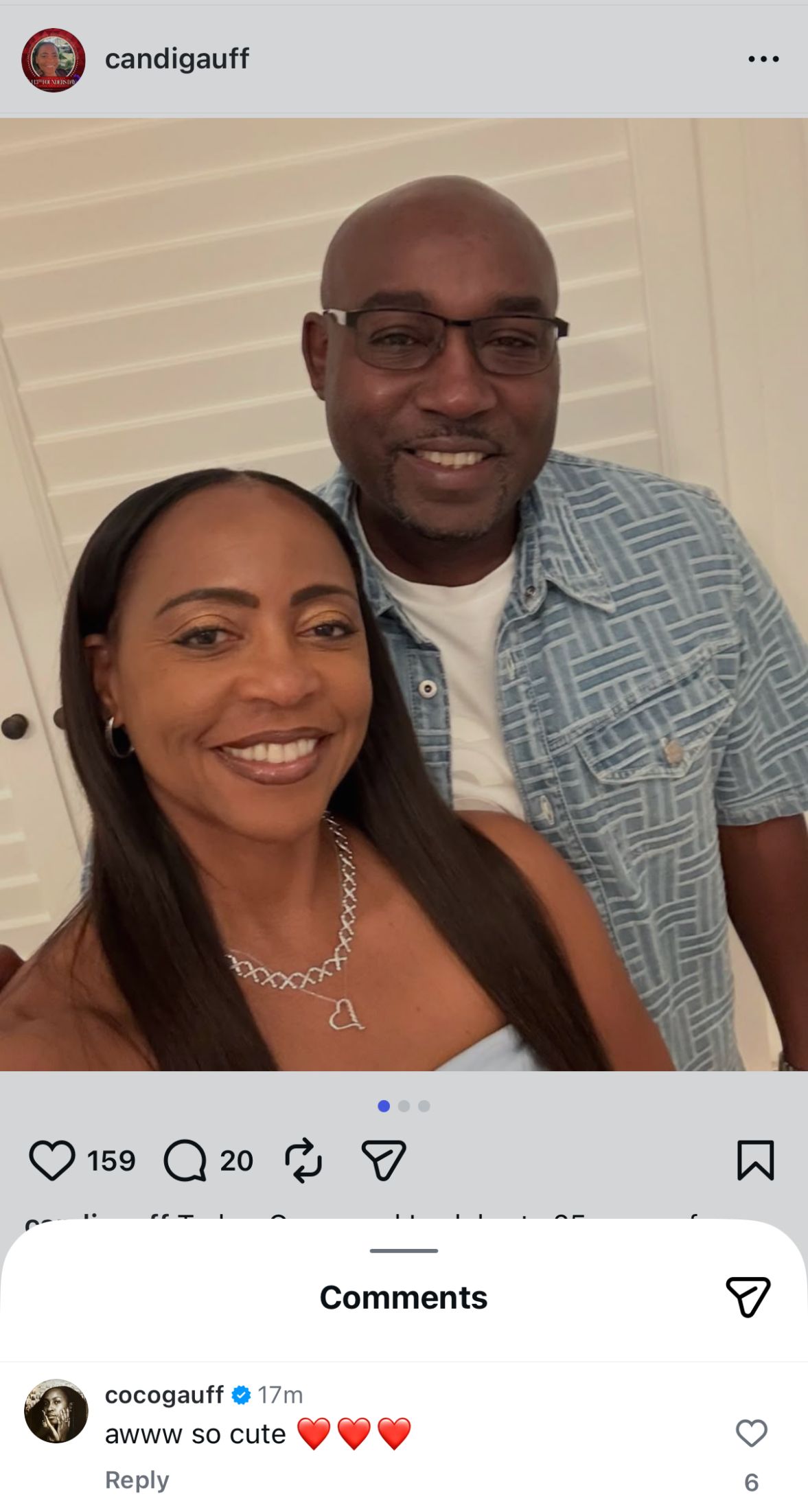 Coco Gauff's comment on her mother's Instagram post