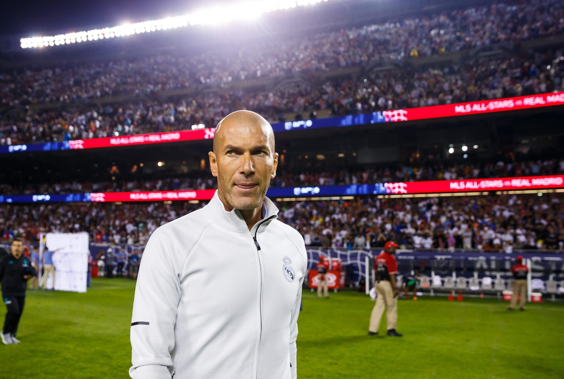 Real Madrid head coach Zinedine Zidane after the 2017 MLS All Star Game at Soldier Field.