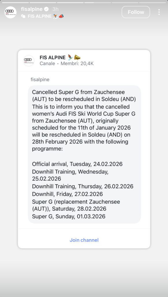 FIS Alpine's Instagram story