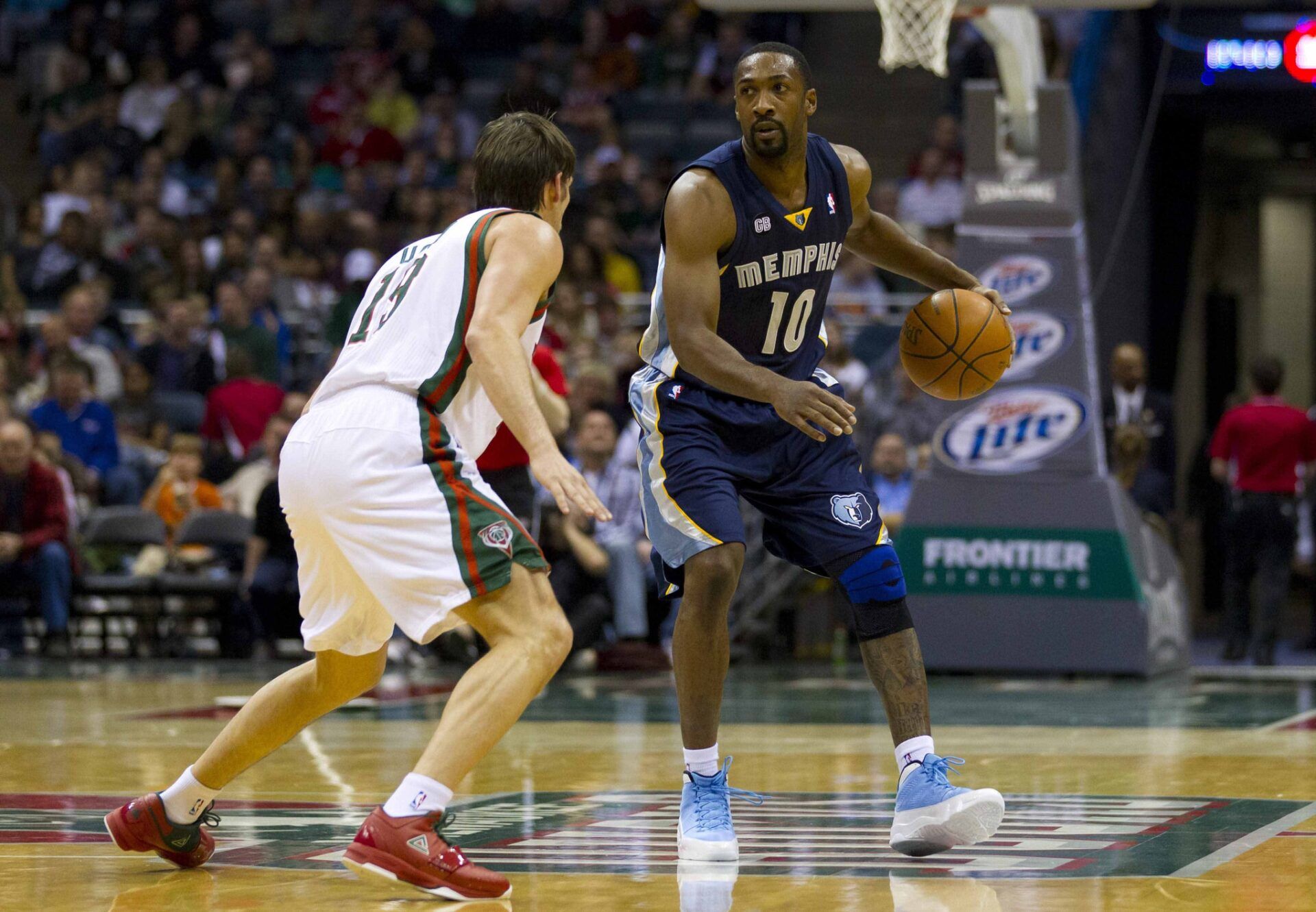 Memphis Grizzlies guard Gilbert Arenas (10) during the game against the Milwaukee Bucks at the Bradley Center.  The Grizzlies defeated the Bucks 99-95.