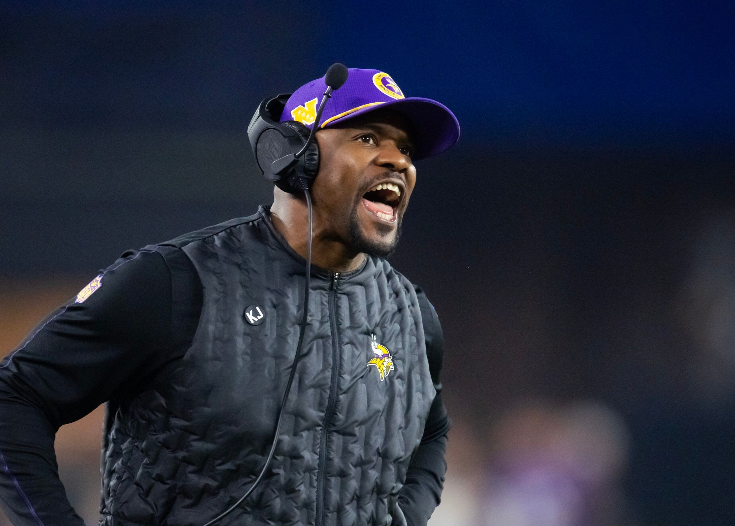 Minnesota Vikings defensive coordinator Brian Flores against the Los Angeles Rams during an NFC wild card game at State Farm Stadium.