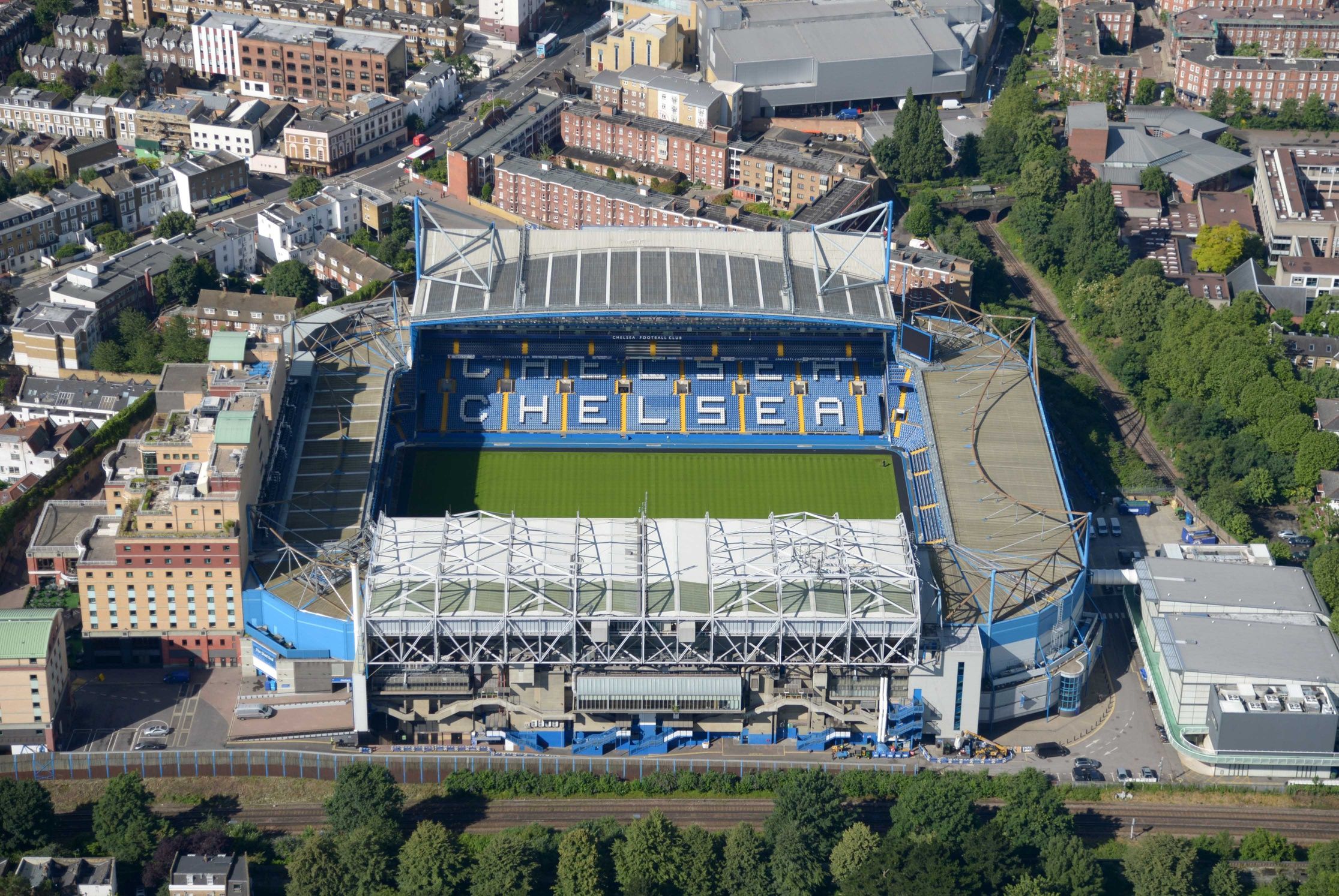 Aerial view of the Stamford Bridge stadium. The venue is the home facility for the Chlesea football club of the English Premier League.