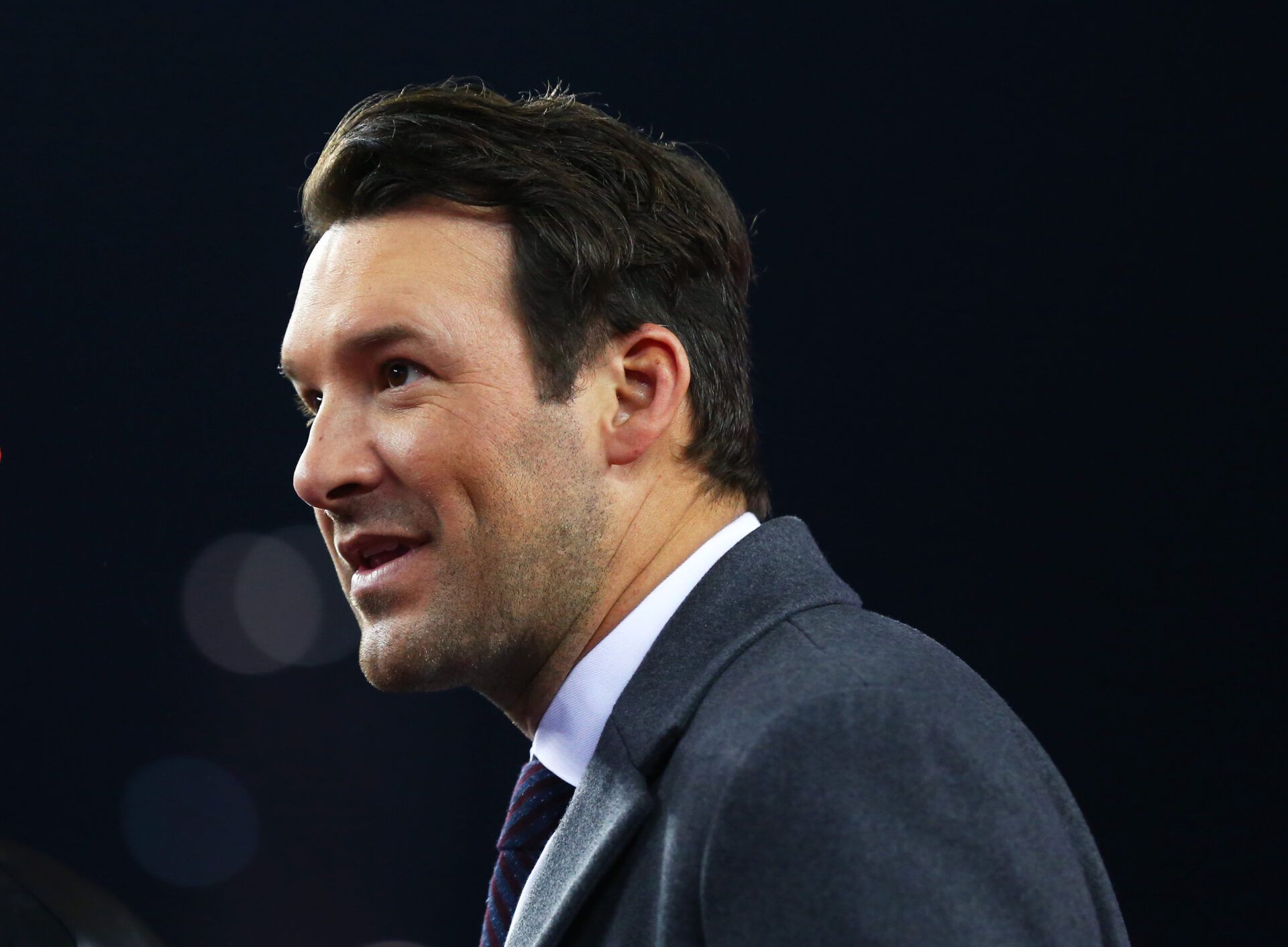 Television announcer Tony Romo following the AFC championship game between the New England Patriots against the Jacksonville Jaguars at Gillette Stadium.