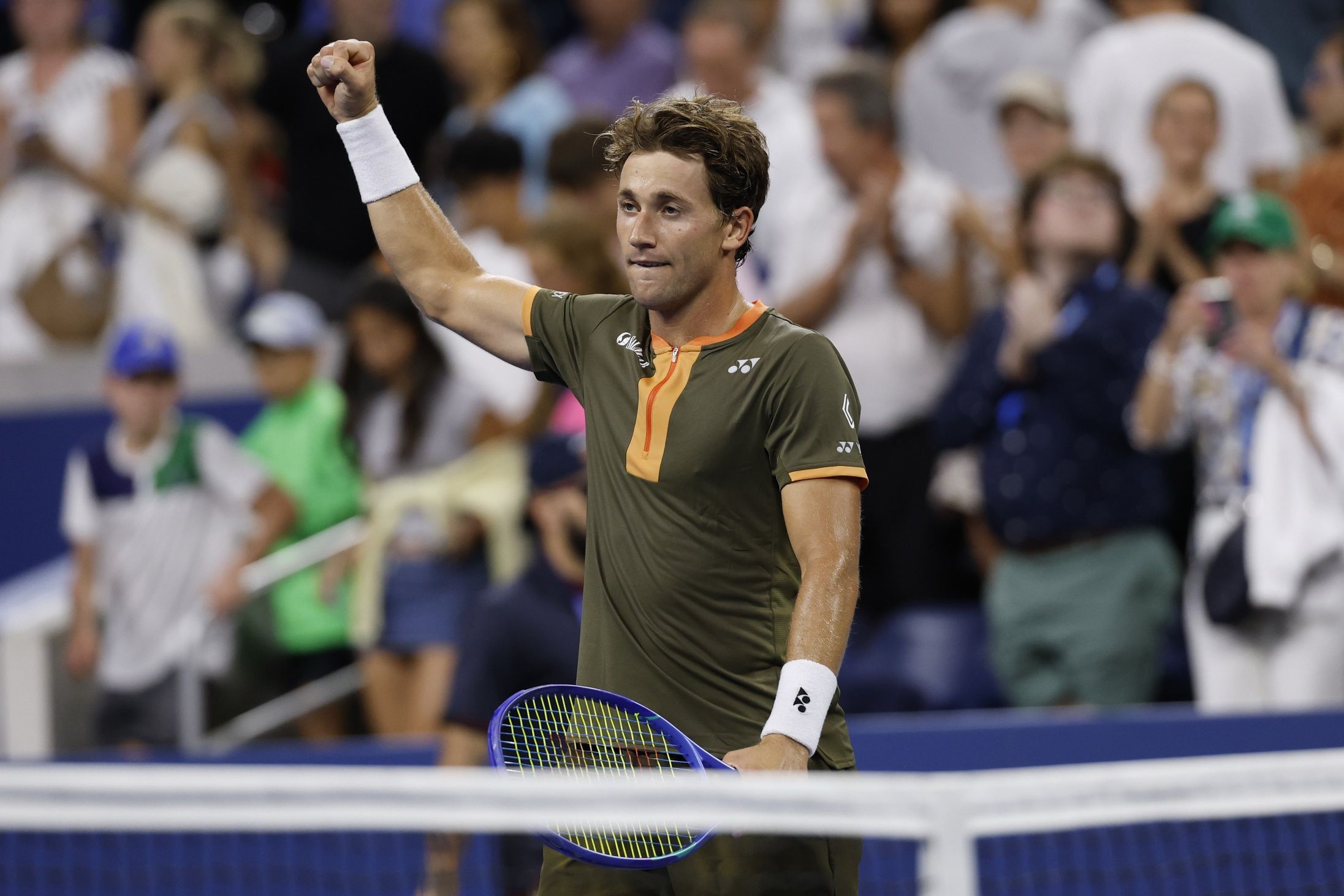 Casper Ruud (NOR) salutes the crowd after his match against Sebastian Ofner (GER)(not pictured) on day two of the 2025 US Open tennis tournament at USTA Billie Jean King National Tennis Center.