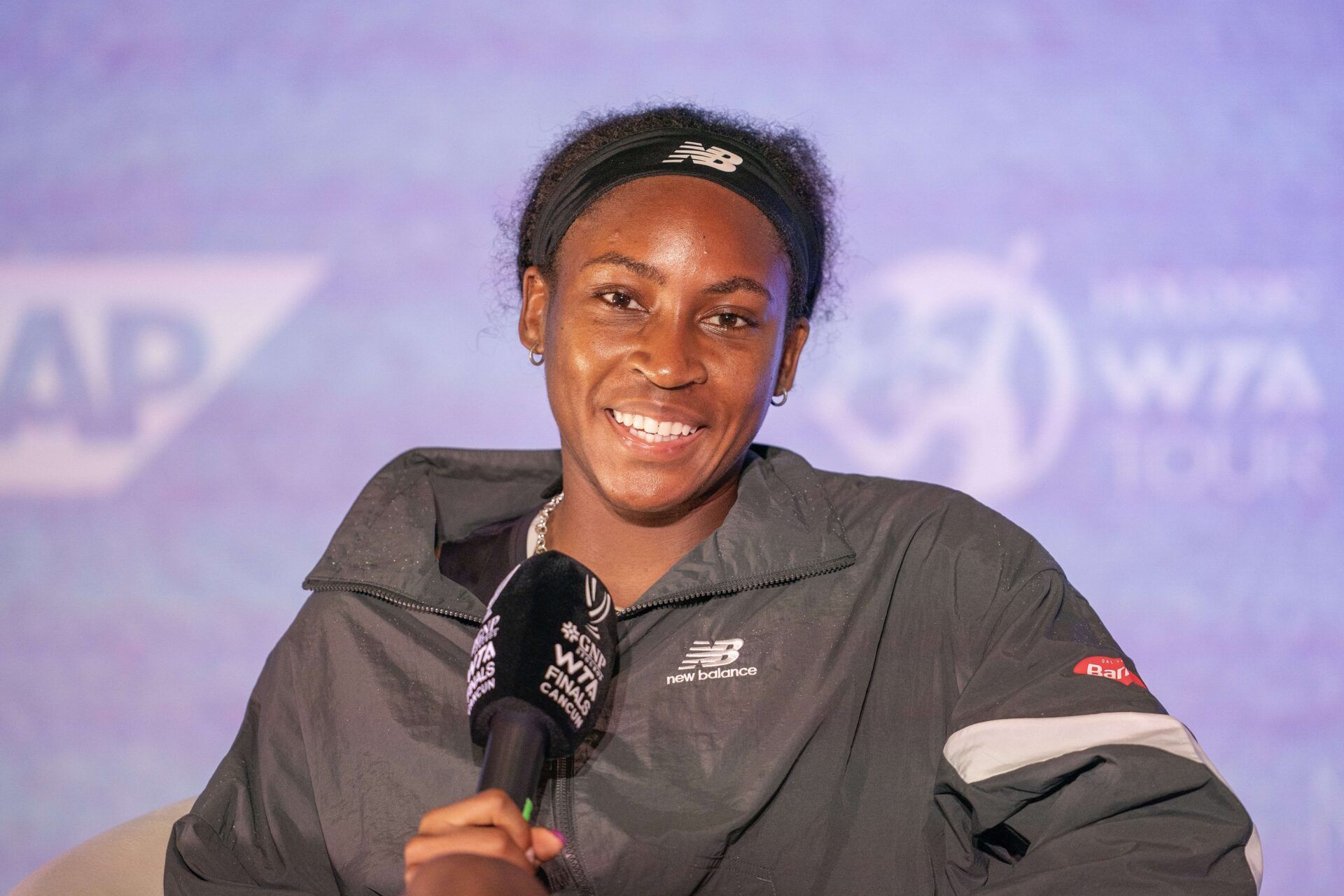 Coco Gauff (USA) in her press conference after her match against Ons Jabeur (TUN) on day two of the GNP Saguaros WTA Finals Cancun.