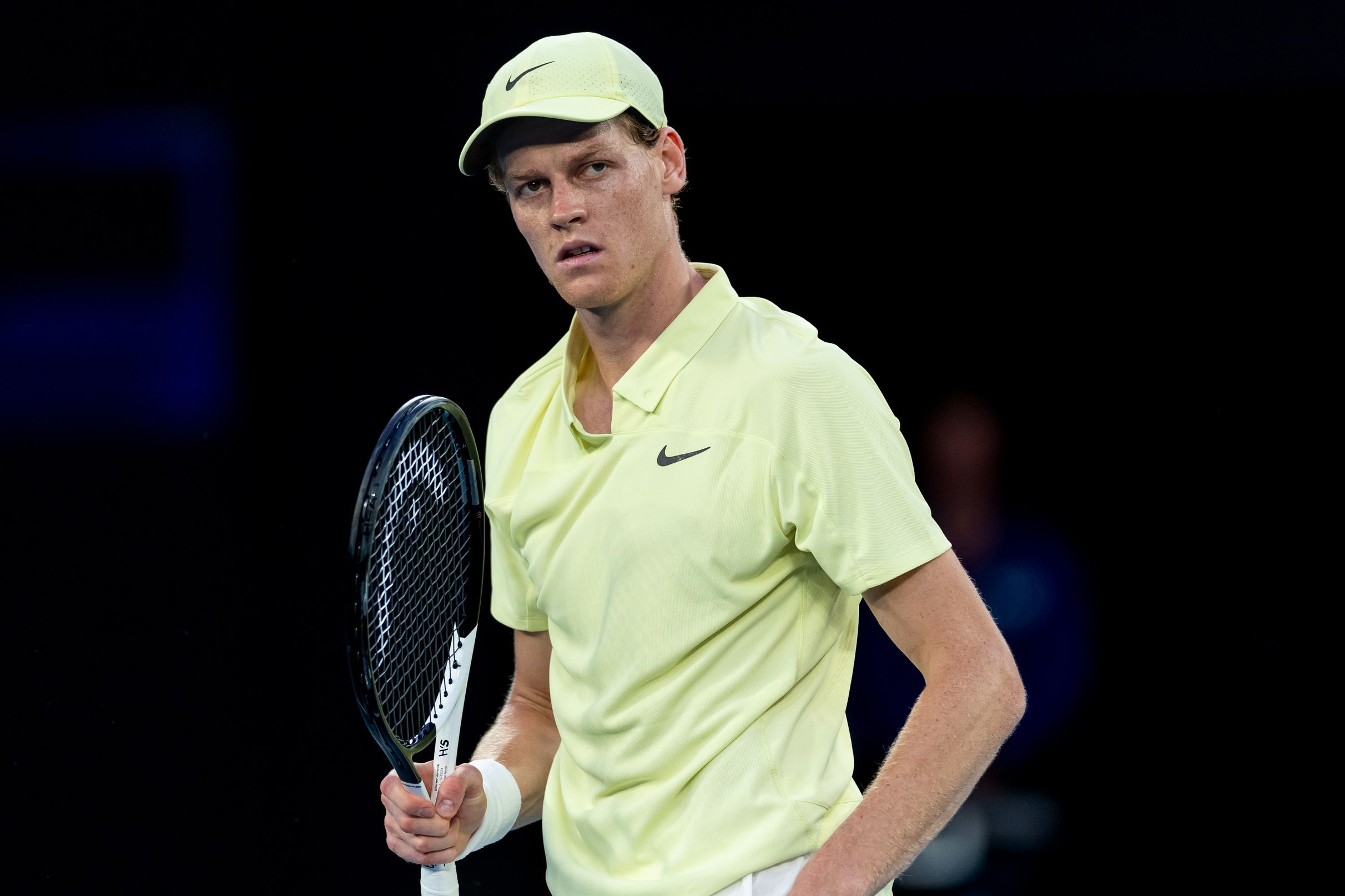 Jannik Sinner of Italy in action during his match against Marcos Giron of United States of America in the third round of the men's singles at the 2025 Australian Open at Melbourne Park.