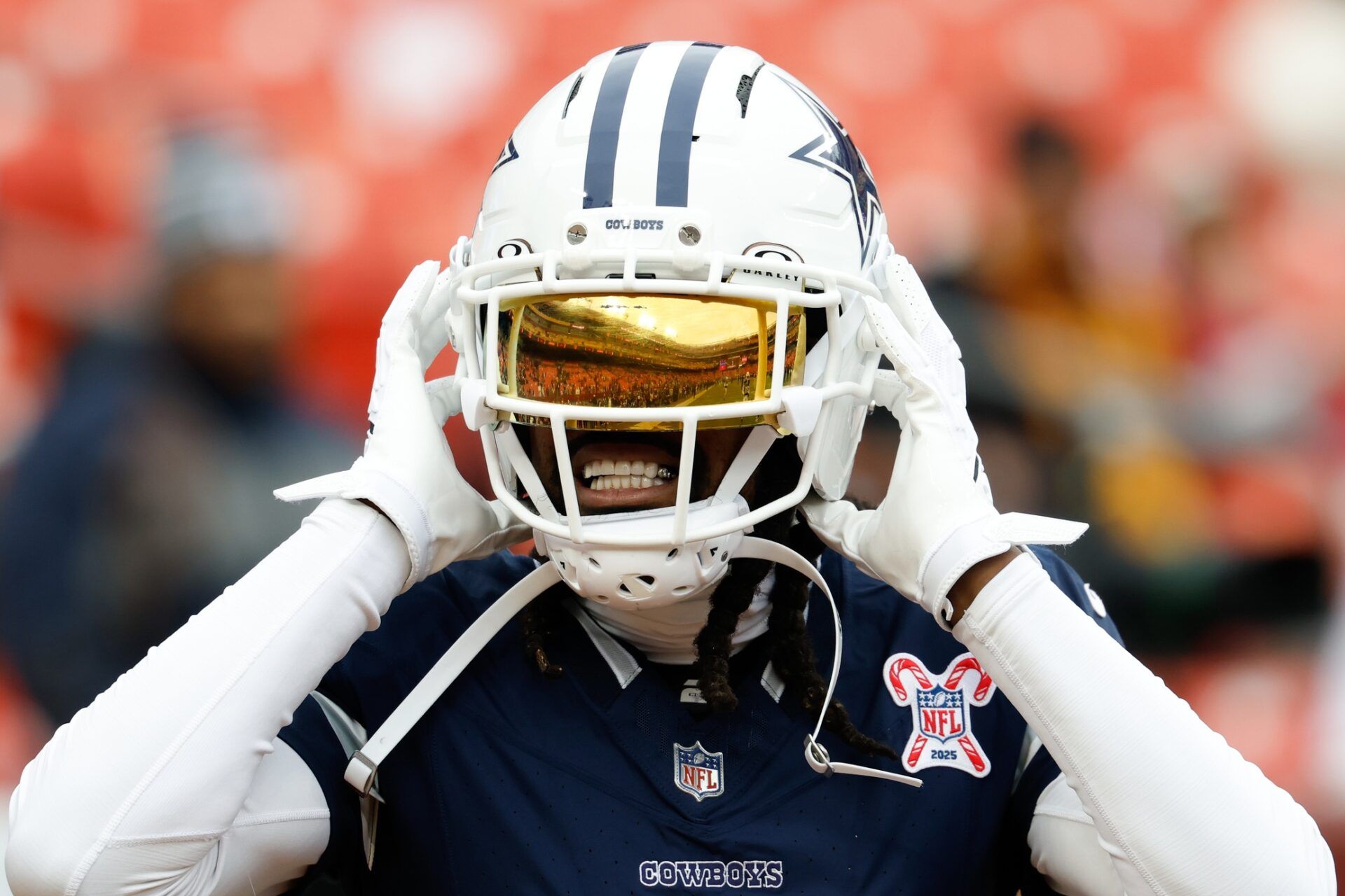 Dallas Cowboys cornerback Trevon Diggs (7) looks on during warmups before the game against the Washington Commanders at Northwest Stadium.