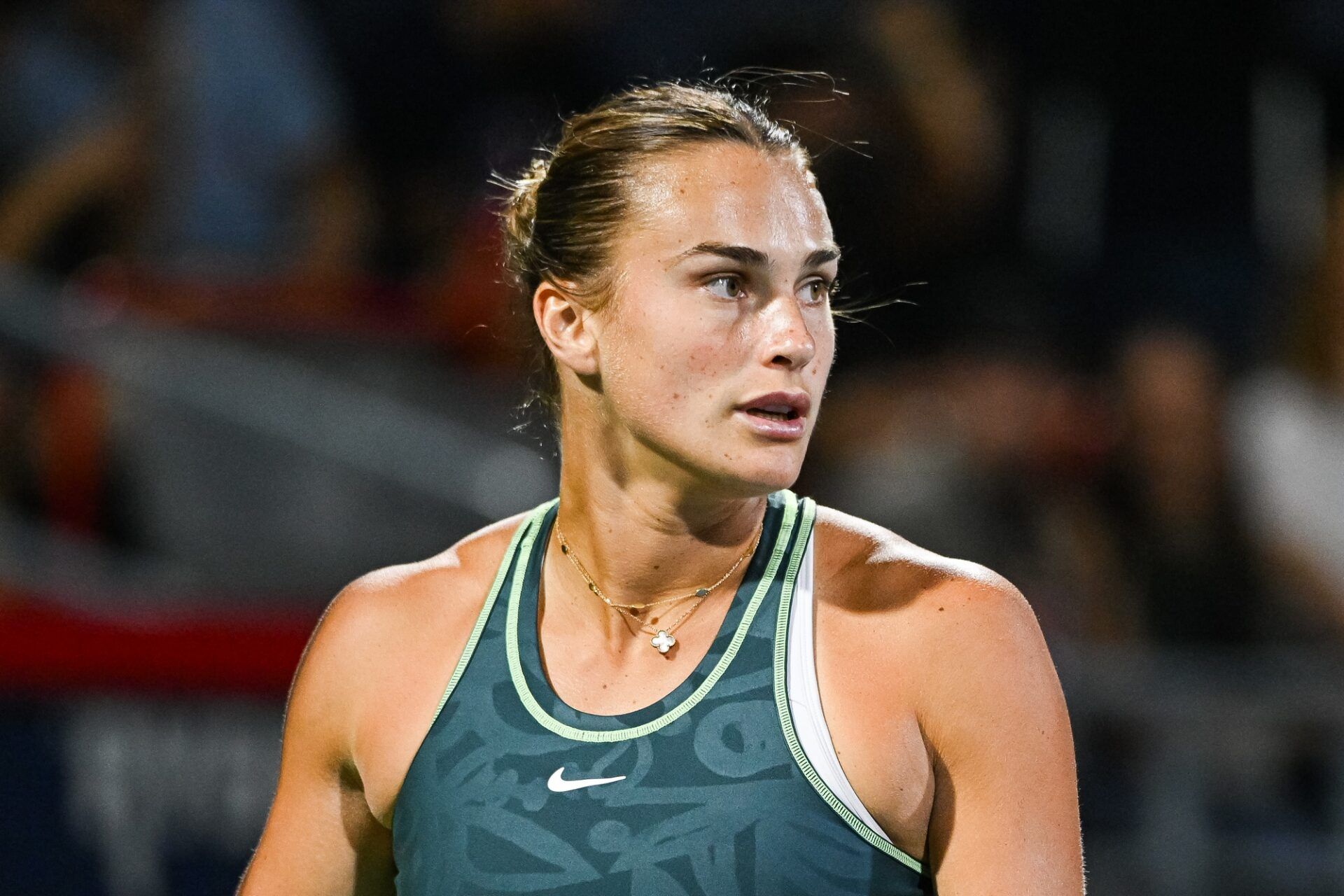 Aryna Sabalenka looks towards her opponent Petra Martic (CRO) (not pictured) during second round play at IGA Stadium.