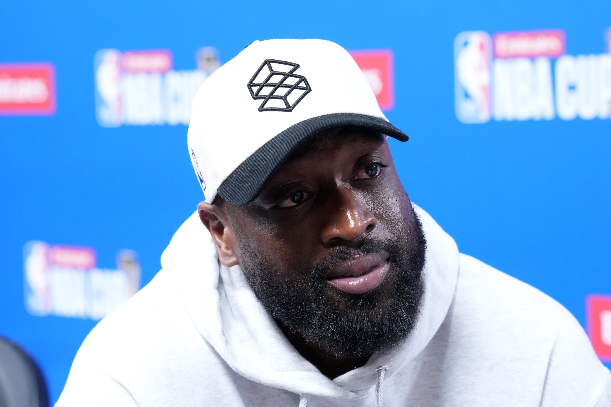 NBA on Prime analyst Dwyane Wade at press conference at T-Mobile Arena.