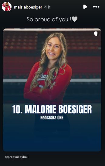 Ex Nebraska Volleyball player Maisie Boesiger reacts to younger sister Malorie's achievement