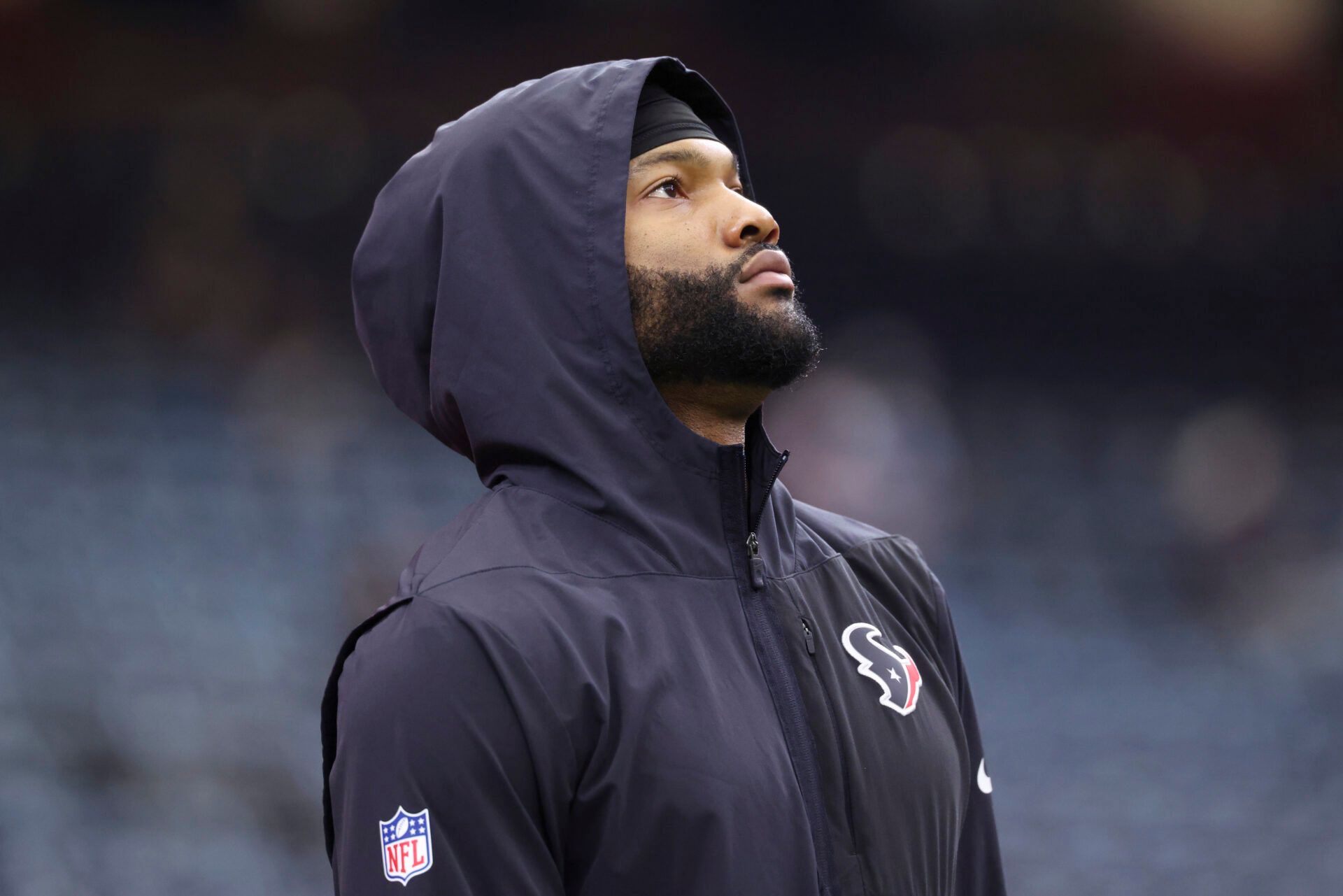 Houston Texans wide receiver Nico Collins (12) warms up before the game against the Las Vegas Raiders at NRG Stadium.