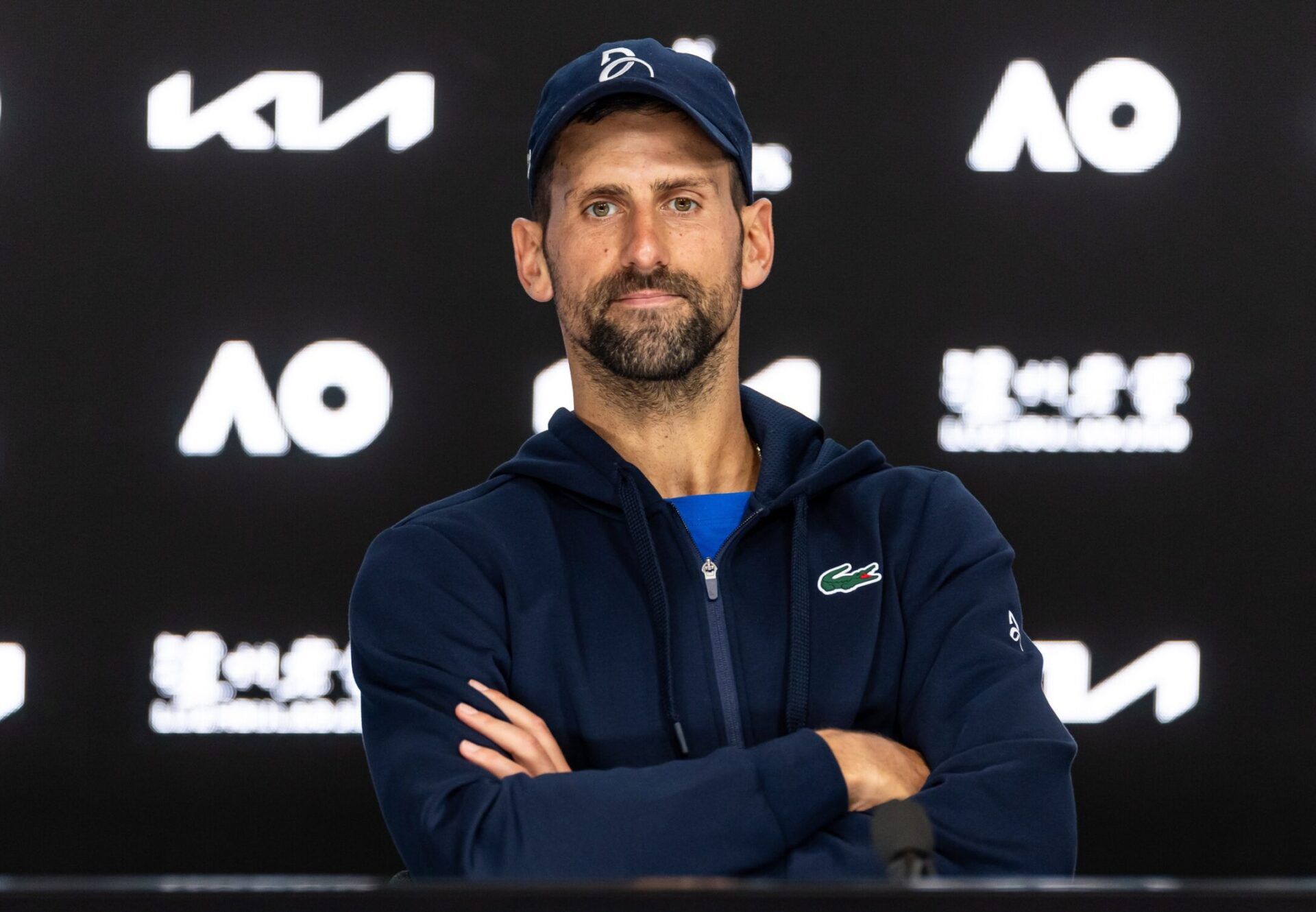 Novak Djokovic of Serbia interview after his match against Alexander Zverev of Germany in the semifinals of the men's singles at the 2025 Australian Open at Melbourne Park.