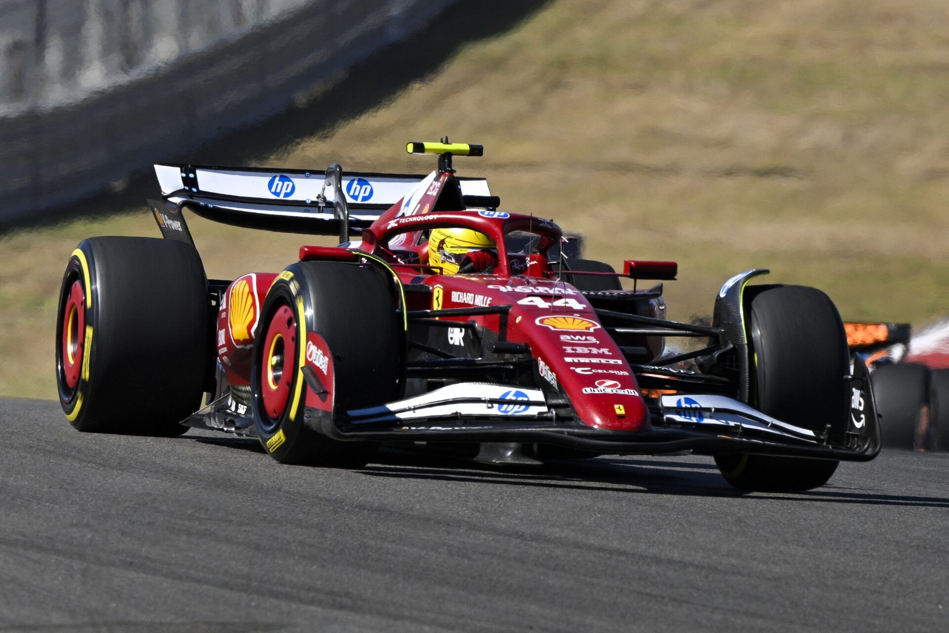 Scuderia Ferrari driver Lewis Hamilton (44) of Team Great Britain drives during the 2025 US Grand Prix at Circuit of The Americas in Austin, Texas.