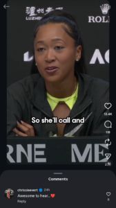 Screenshot of Australian Open's Instagram post featuring Chris Evert's comment | Source: IG/australianopen