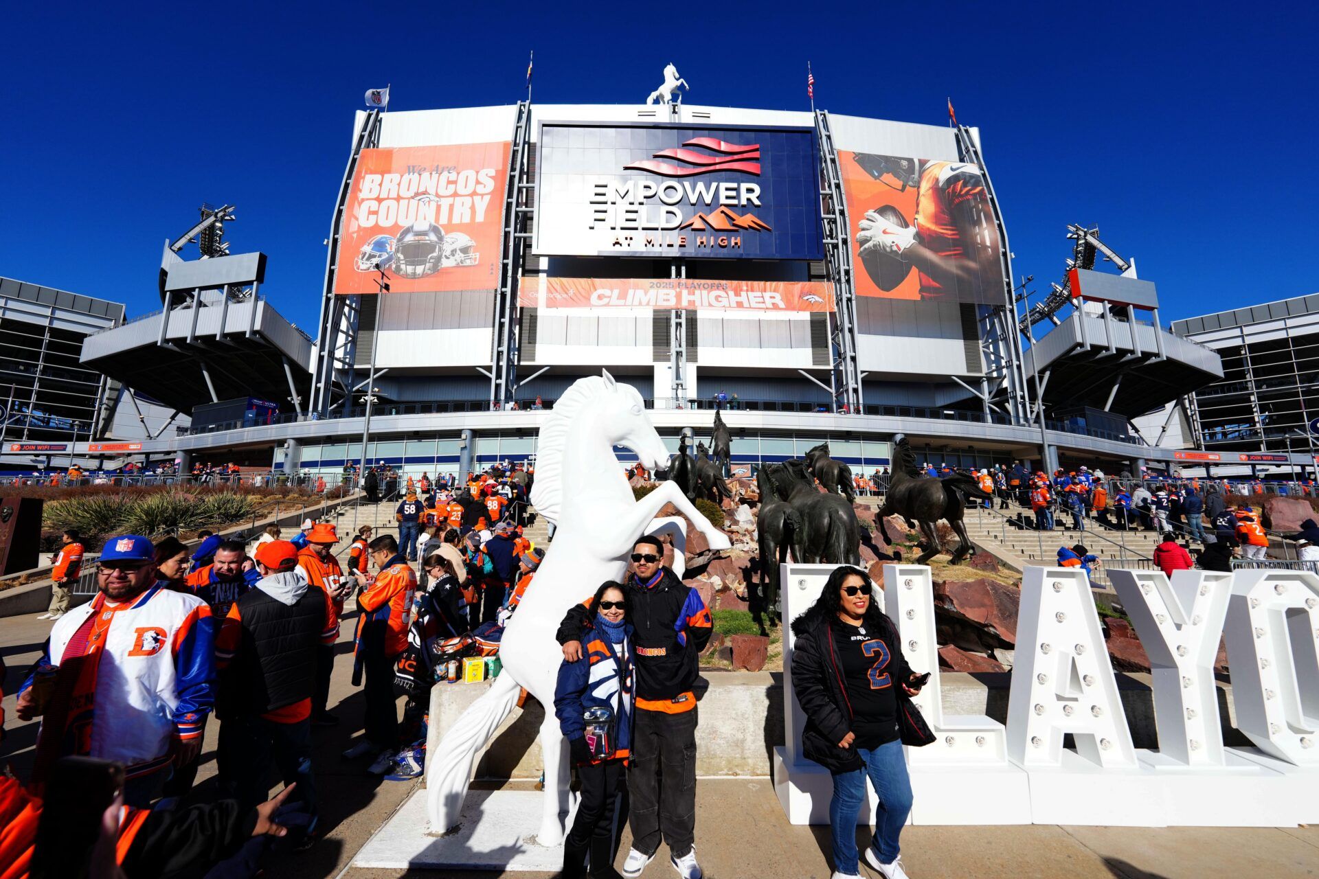 Denver Broncos fans before an AFC Divisional Round playoff game against the Buffalo Bills at Empower Field at Mile High.
