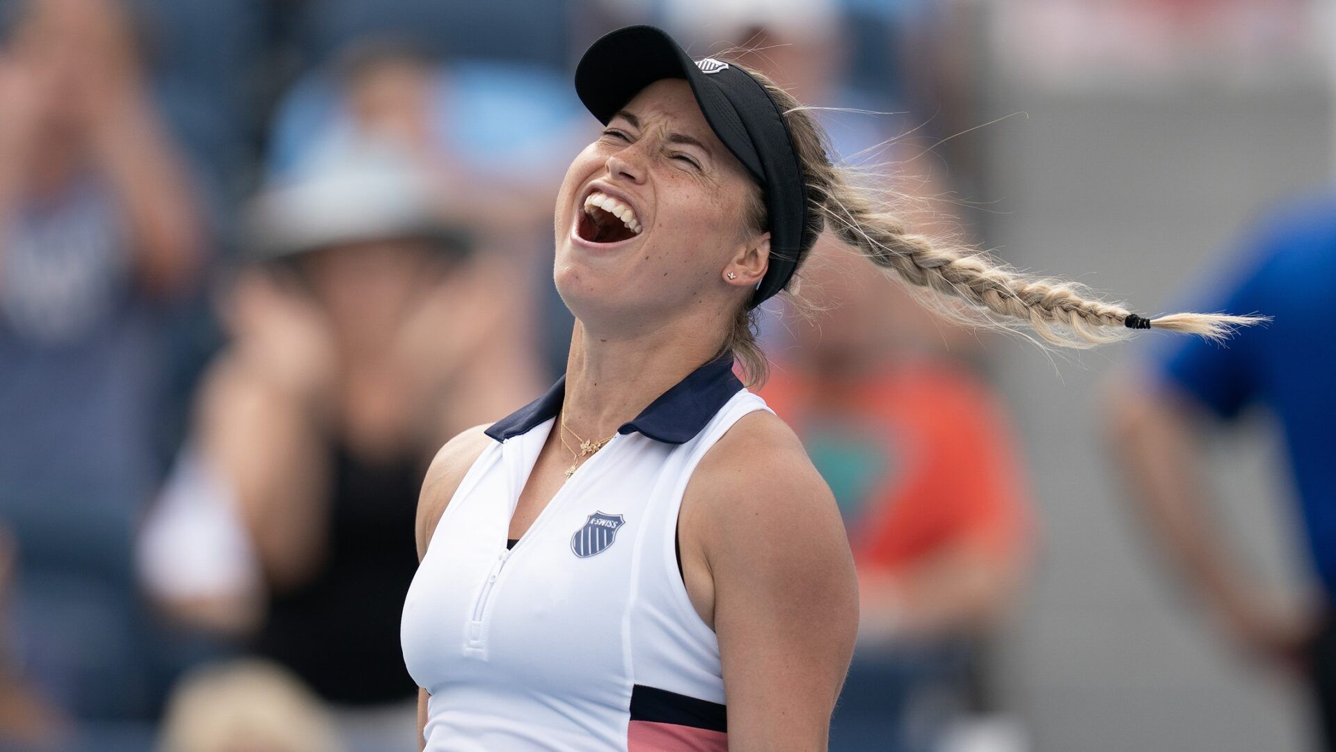 Yulia Putintseva of Kazakhstan celebrates after defeating Coco Gauff of the United States on day four of the Cincinnati Open.