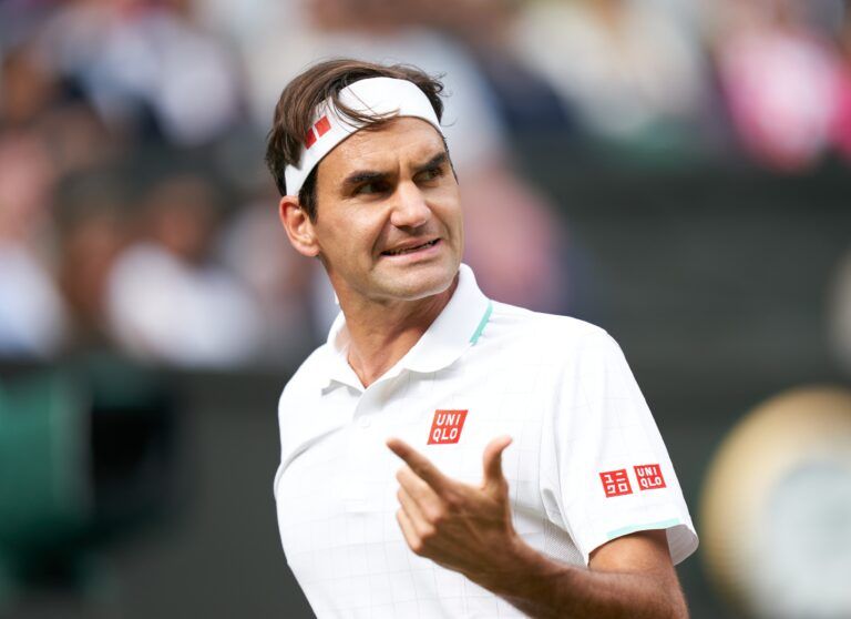 Roger Federer (SUI) plays against Hubert Hurkacz (POL) in the quarter finals at All England Lawn Tennis and Croquet Club.