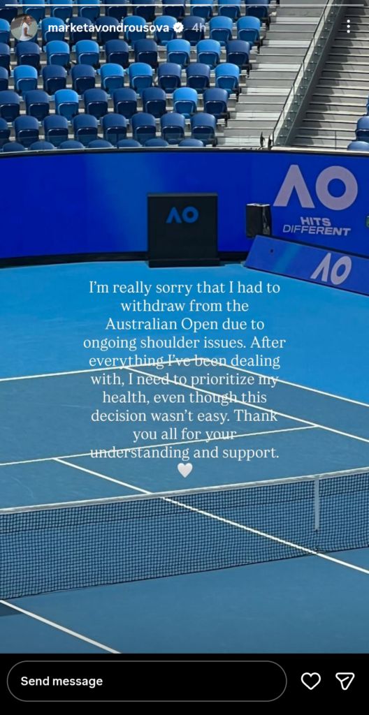 Markéta Vondroušová writes a message after Taylor Townsend Replaces Her in Australian Open Draw