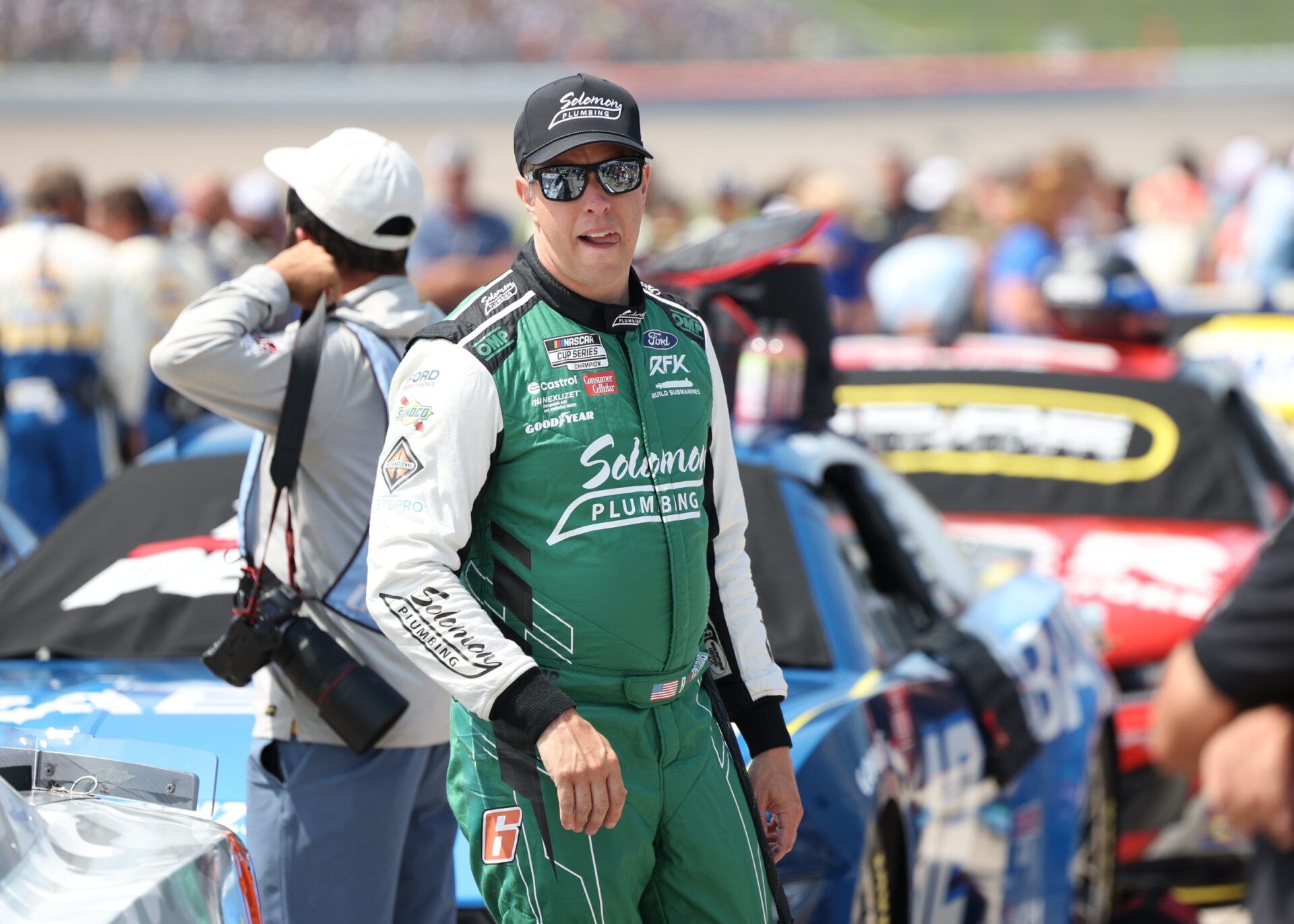 NASCAR Cup Series driver Brad Keselowski (6) waits for the start of the Iowa Corn 350 at the Iowa Speedway.