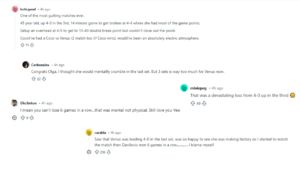 Screenshot of r/tennis’ Reddit post featuring fans reactions | Source: Reddit/r/tennis