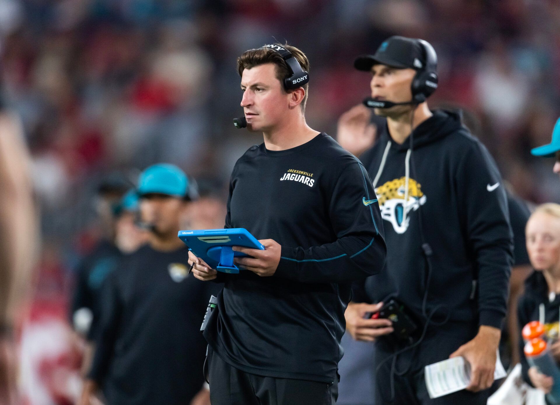Jacksonville Jaguars offensive coordinator Grant Udinski against the Arizona Cardinals at State Farm Stadium.
