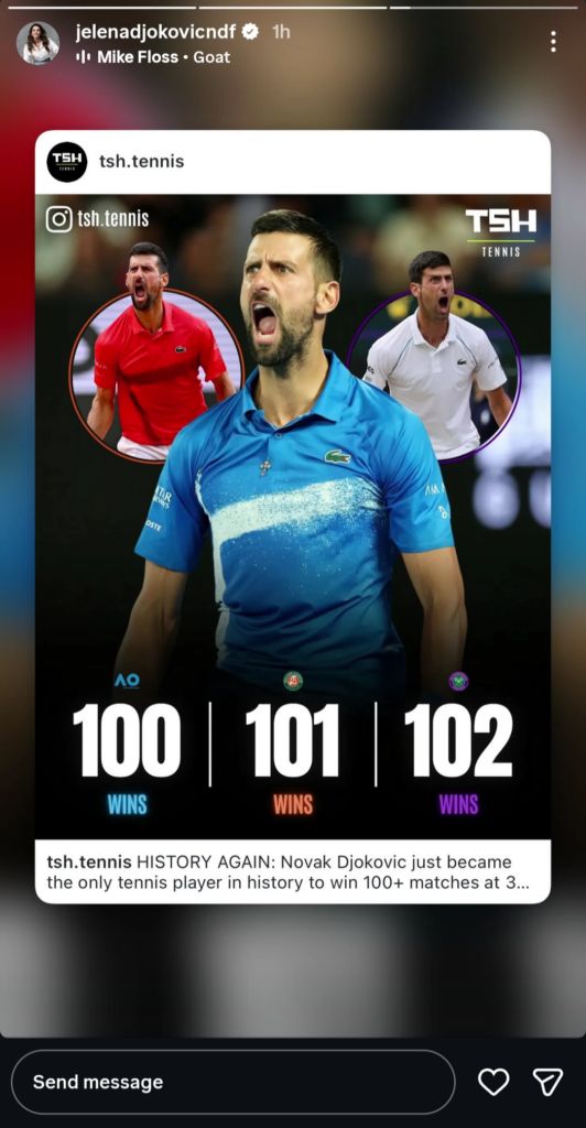 Novak Djokovic's wife' Instagram story