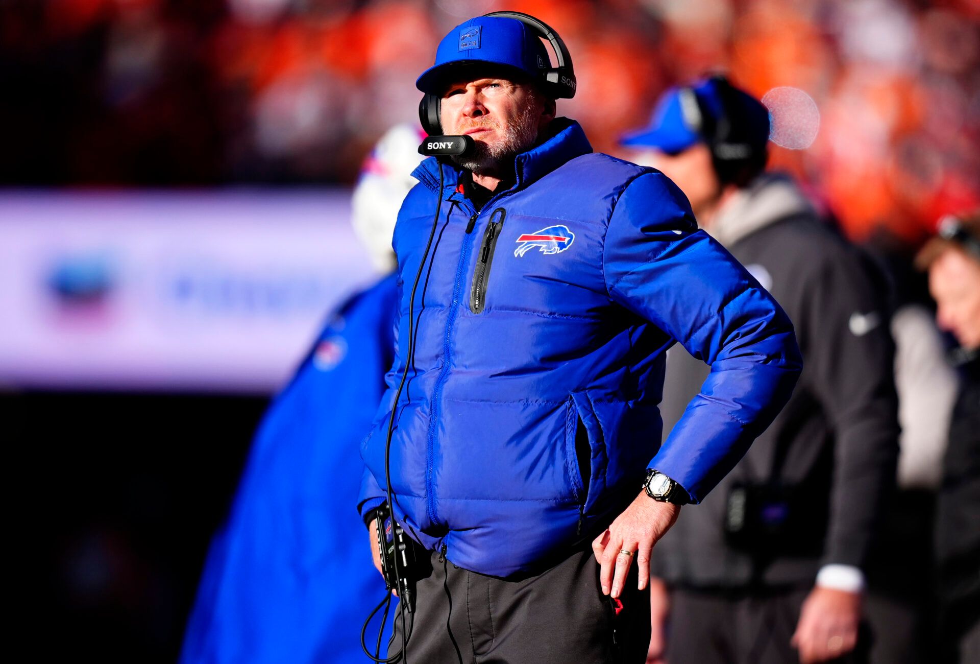 Buffalo Bills head coach Sean McDermott during the second quarter of an AFC Divisional Round playoff game against the Denver Broncos at Empower Field at Mile High.