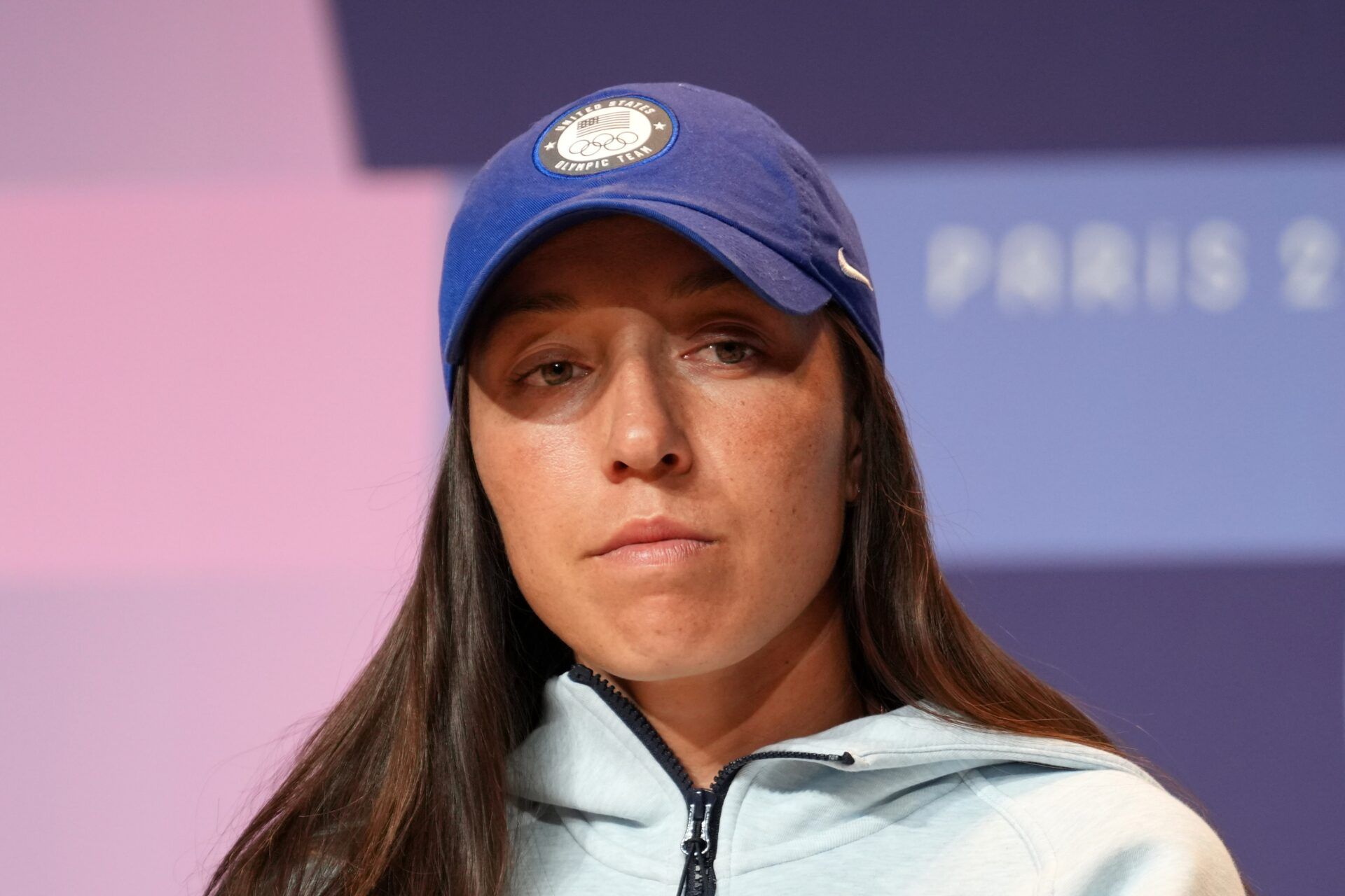 USA; Jessica Pegula during a USA Tennis press conference at the Paris 2024 Olympics main press center at the Palais des congres de Paris.