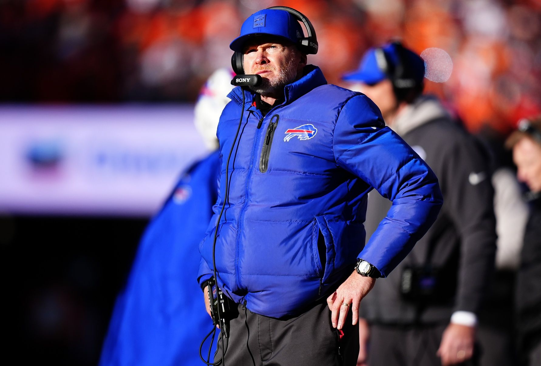 Buffalo Bills head coach Sean McDermott during the second quarter of an AFC Divisional Round playoff game against the Denver Broncos at Empower Field at Mile High.