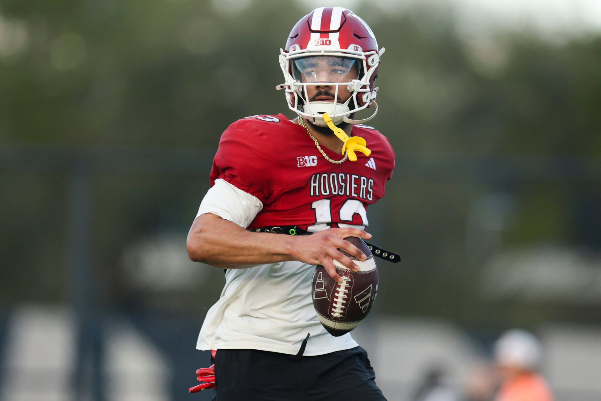 Indiana Hoosiers wide receiver Elijah Sarratt (13) participates in a practice for the College Football Playoff National Championship game against the Miami Hurricanes.